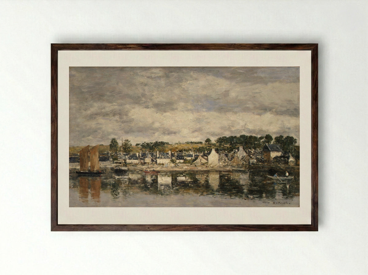 Village by a River - Eugène Boudin - Framed Print Dark Wood