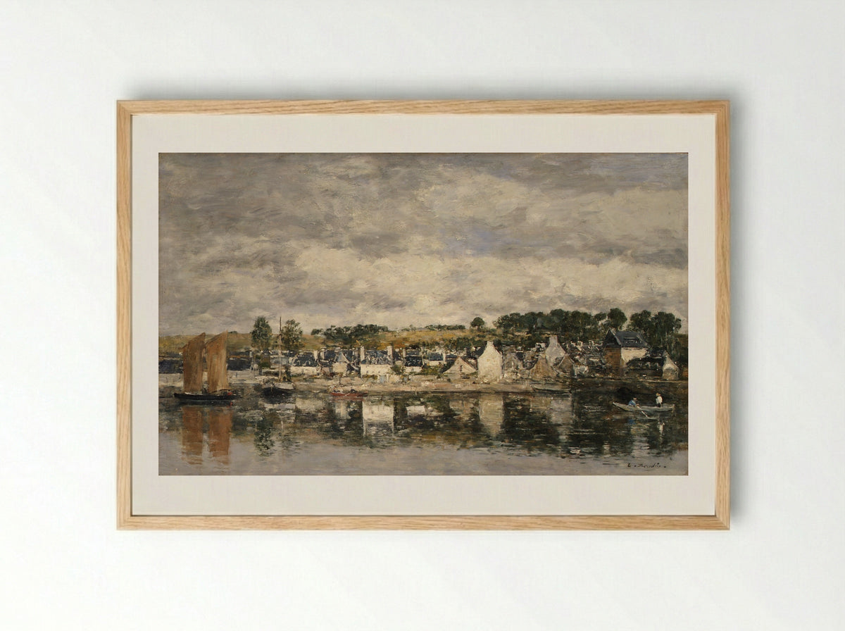 Village by a River - Eugène Boudin - Framed Print Wood