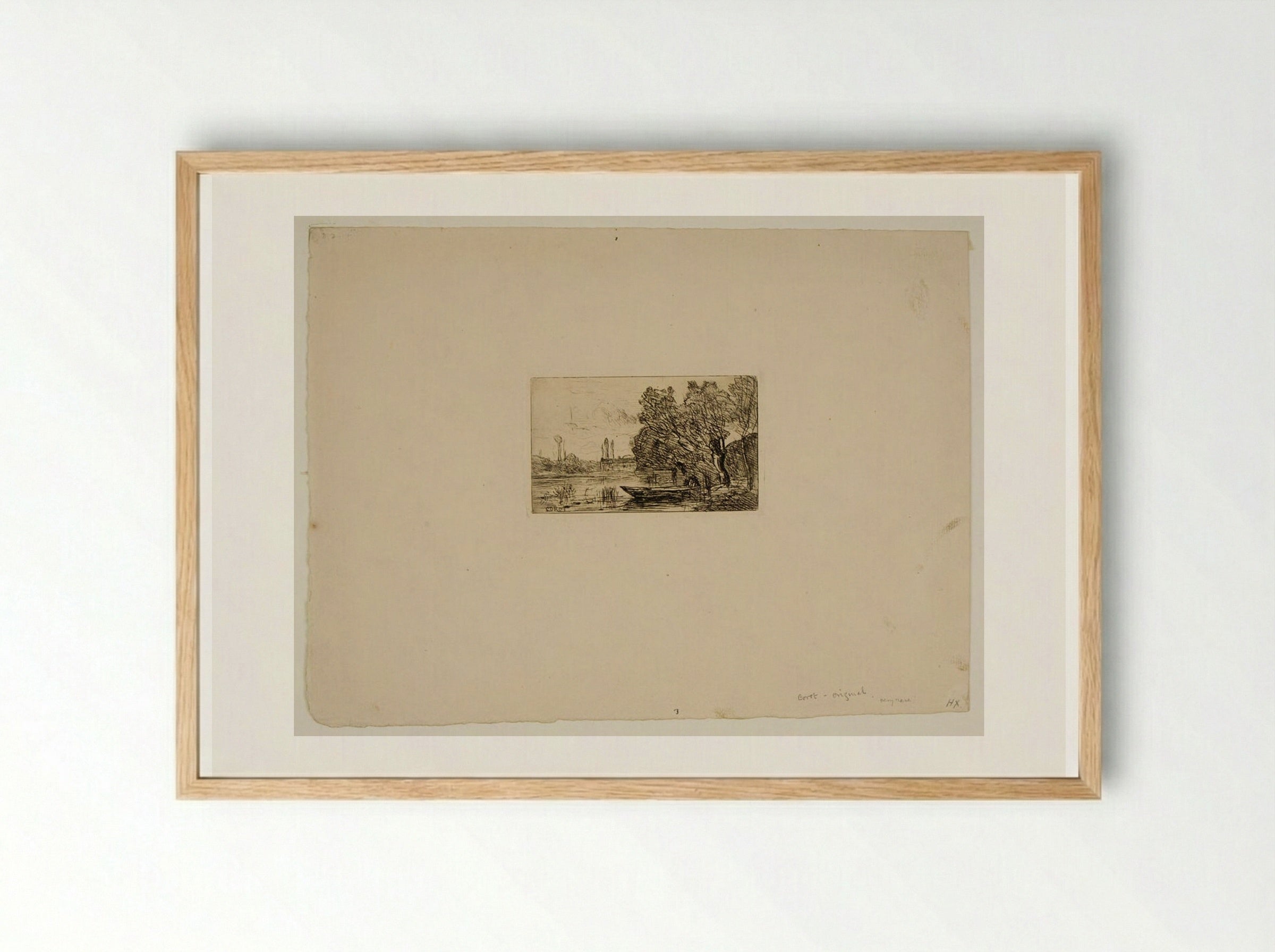 Village of Avray: Boat under the Willows - Jean-Baptiste-Camille Corot - Framed Print Wood