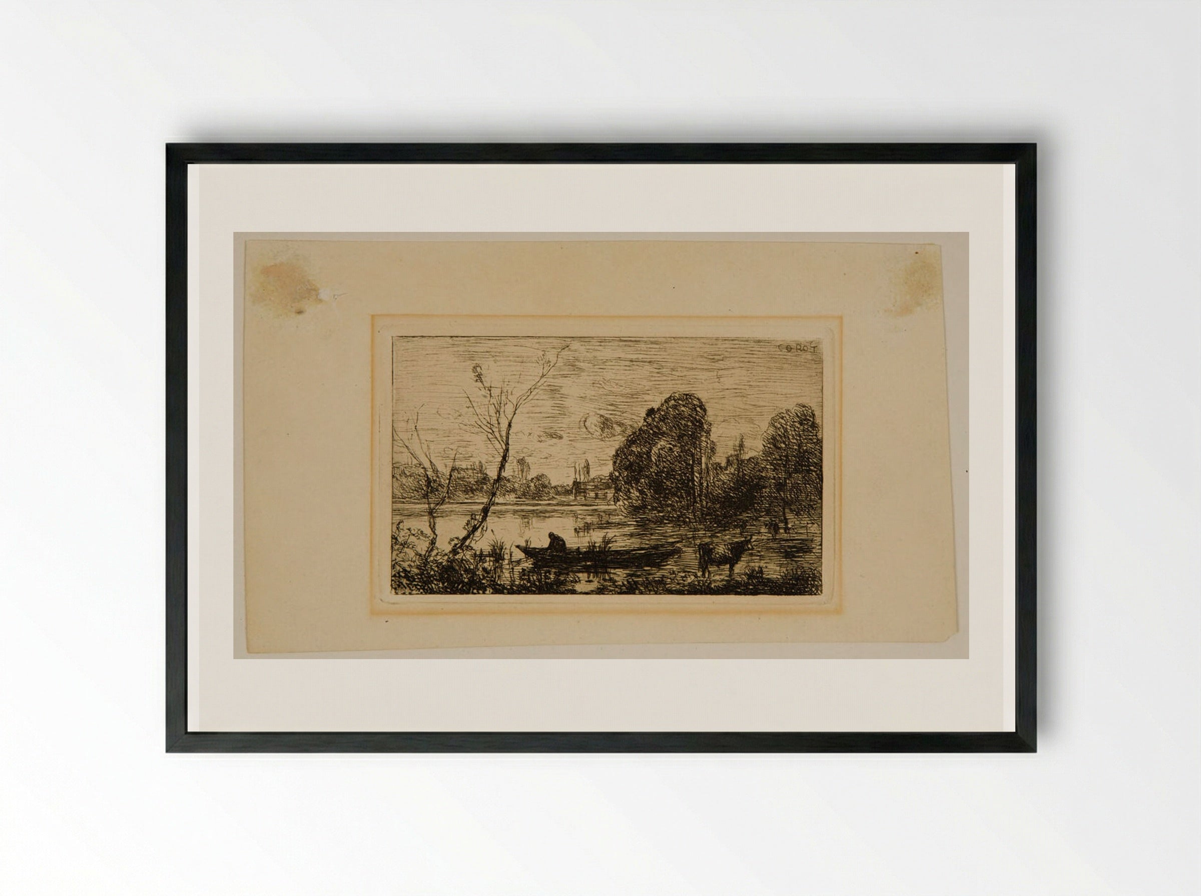Village of Avray: Boating Pond - Jean-Baptiste-Camille Corot - Framed Print Black