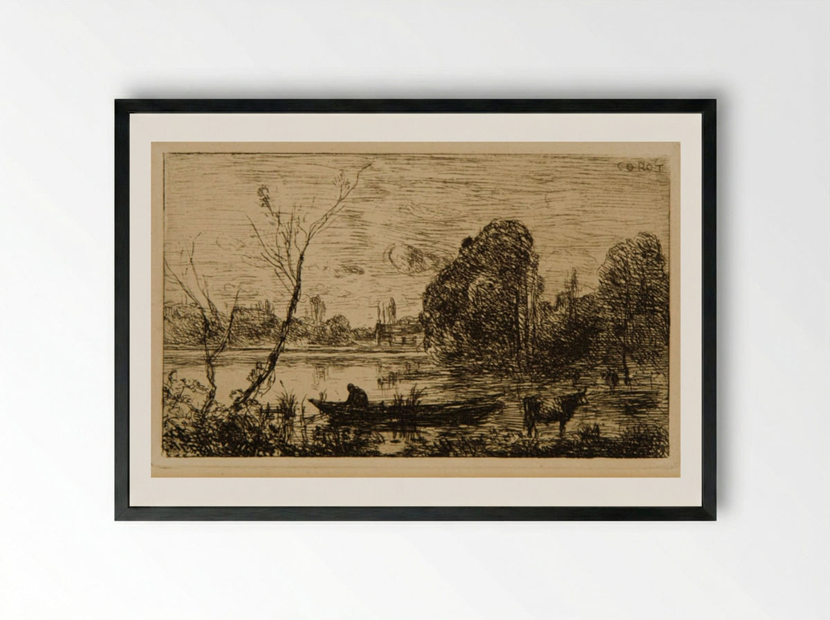 Village of Avray: Boating Pond - Jean-Baptiste-Camille Corot - Framed Print Black
