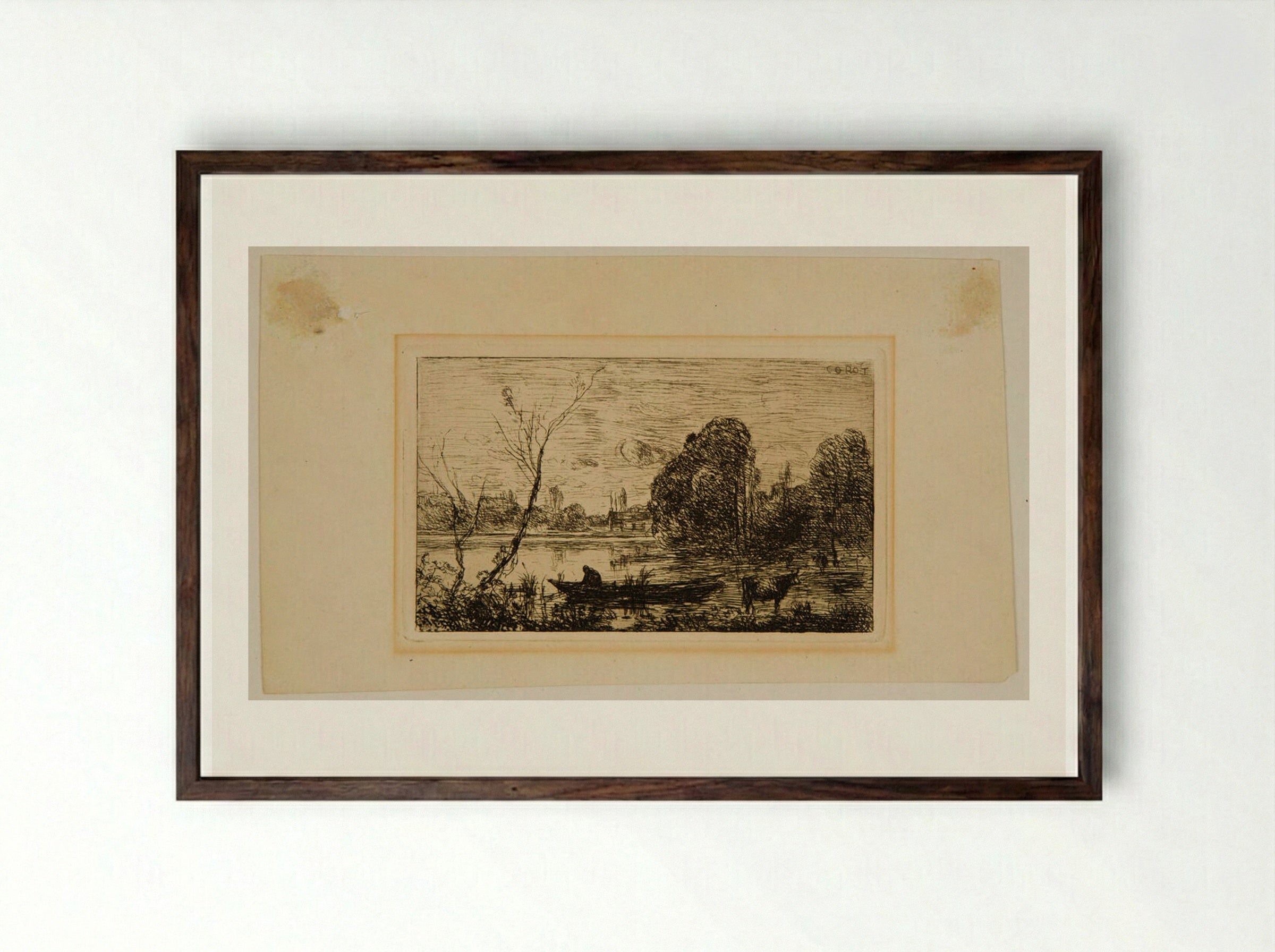 Village of Avray: Boating Pond - Jean-Baptiste-Camille Corot - Framed Print Dark Wood