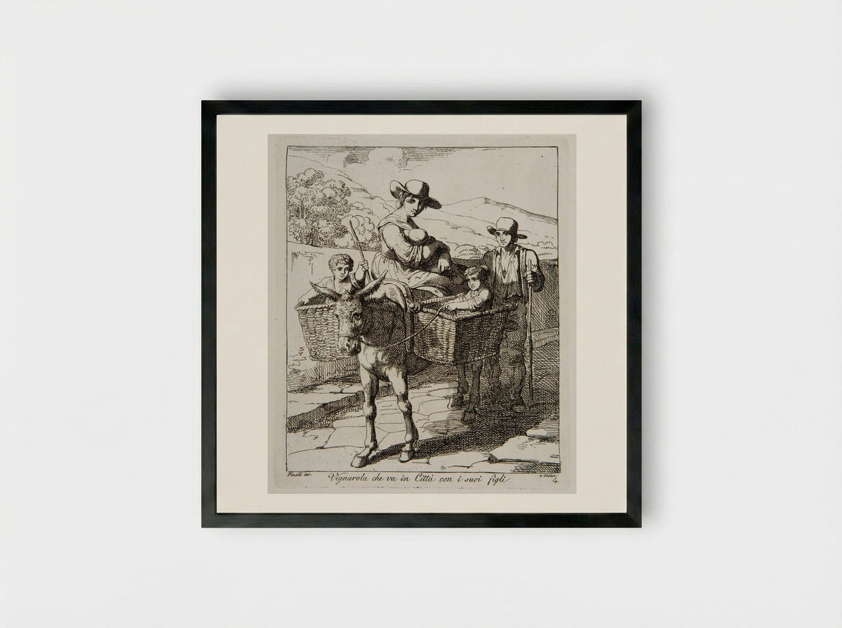 Vine-dresser Going to Town with the Children - Bartolomeo Pinelli - Framed Print Black