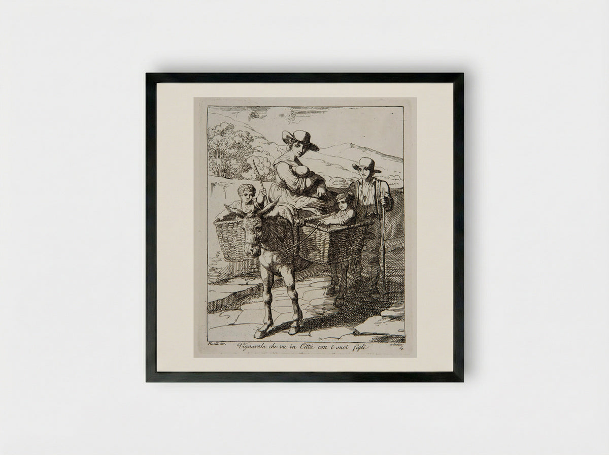 Vine-dresser Going to Town with the Children - Bartolomeo Pinelli - Framed Print Black