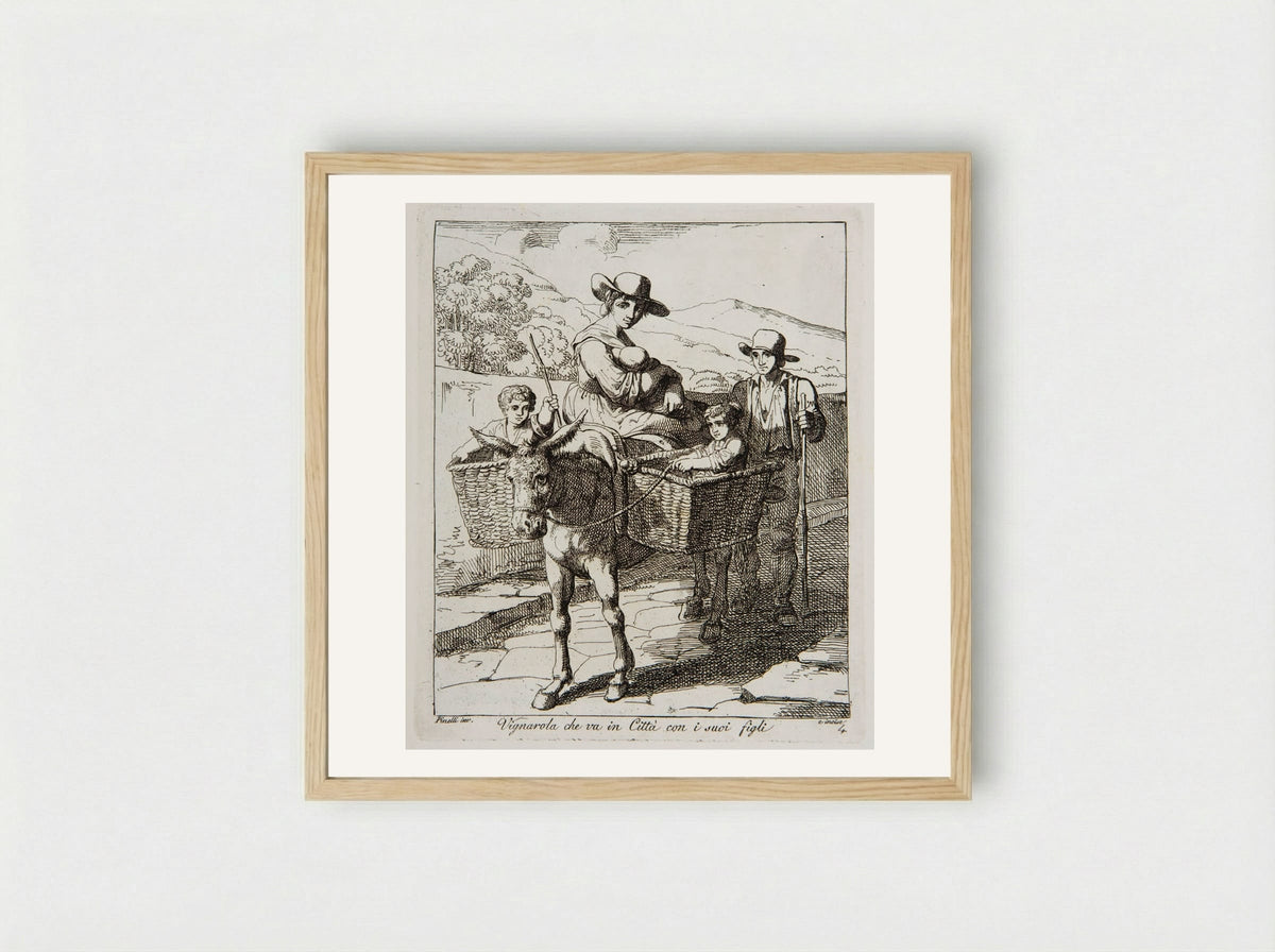 Vine-dresser Going to Town with the Children - Bartolomeo Pinelli - Framed Print Wood