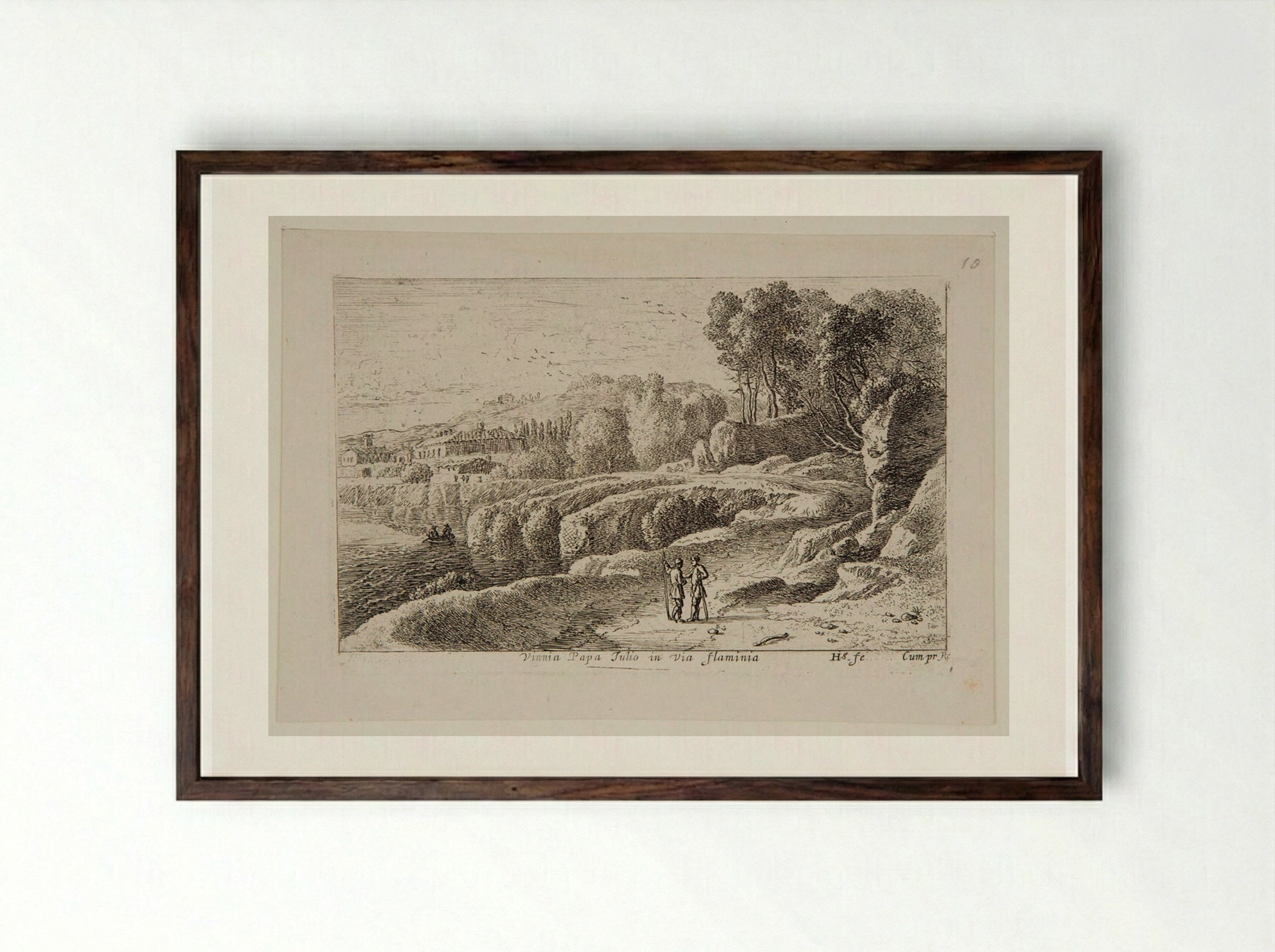 Vineyard of Pope Julius on the Via Flaminia - Herman van Swanevelt - Framed Print Dark Wood
