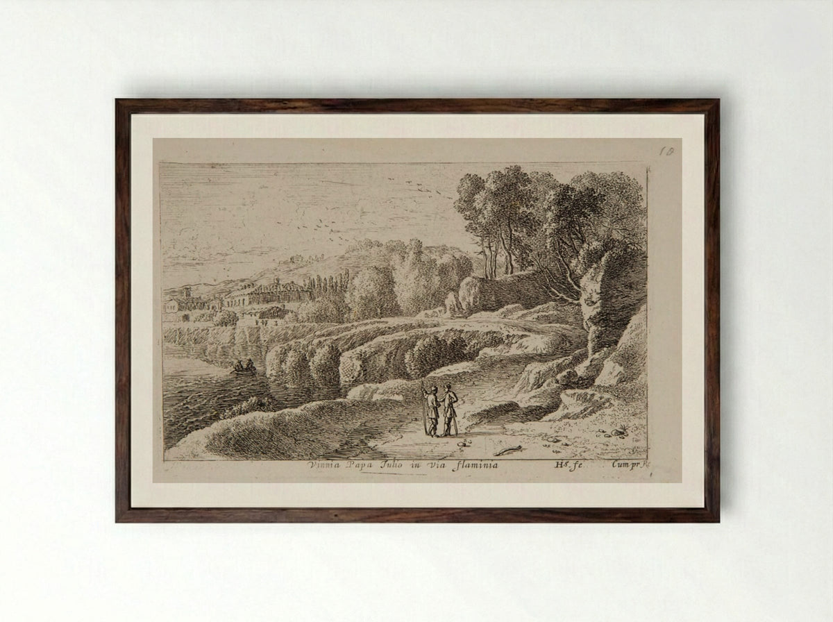 Vineyard of Pope Julius on the Via Flaminia - Herman van Swanevelt - Framed Print Dark Wood