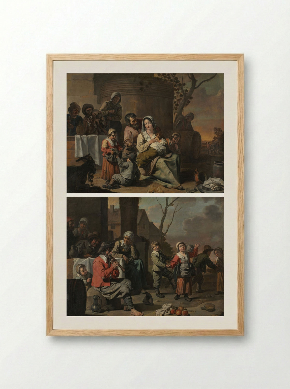 Vintage Scene and Peasant Children Dancing - Le Nain brothers - Framed Print Wood