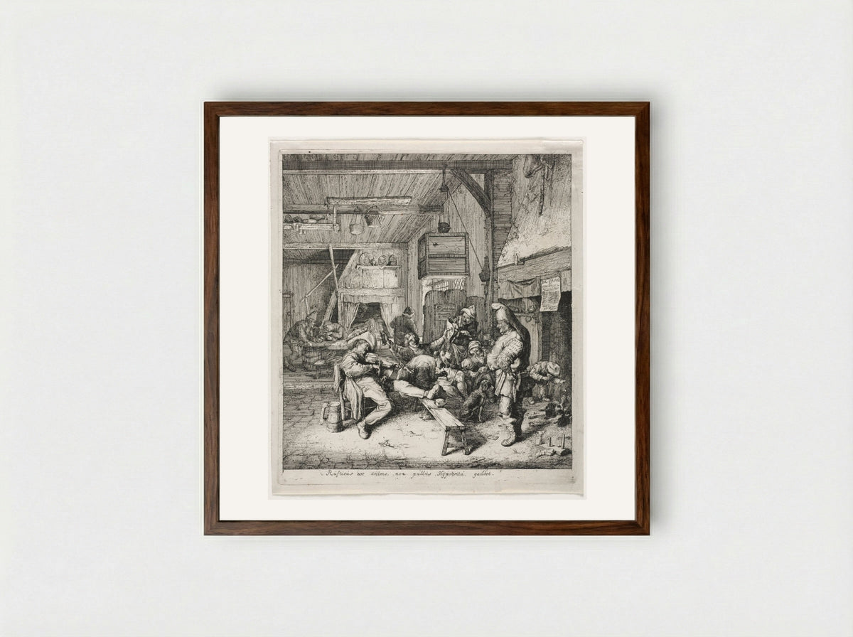 Violin Player Seated in the Inn - Cornelis Dusart - Framed Print Dark Wood