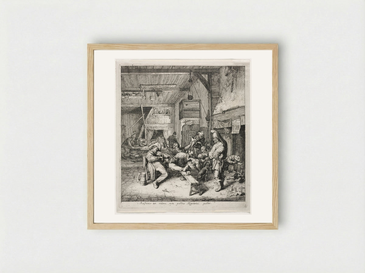 Violin Player Seated in the Inn - Cornelis Dusart - Framed Print Wood
