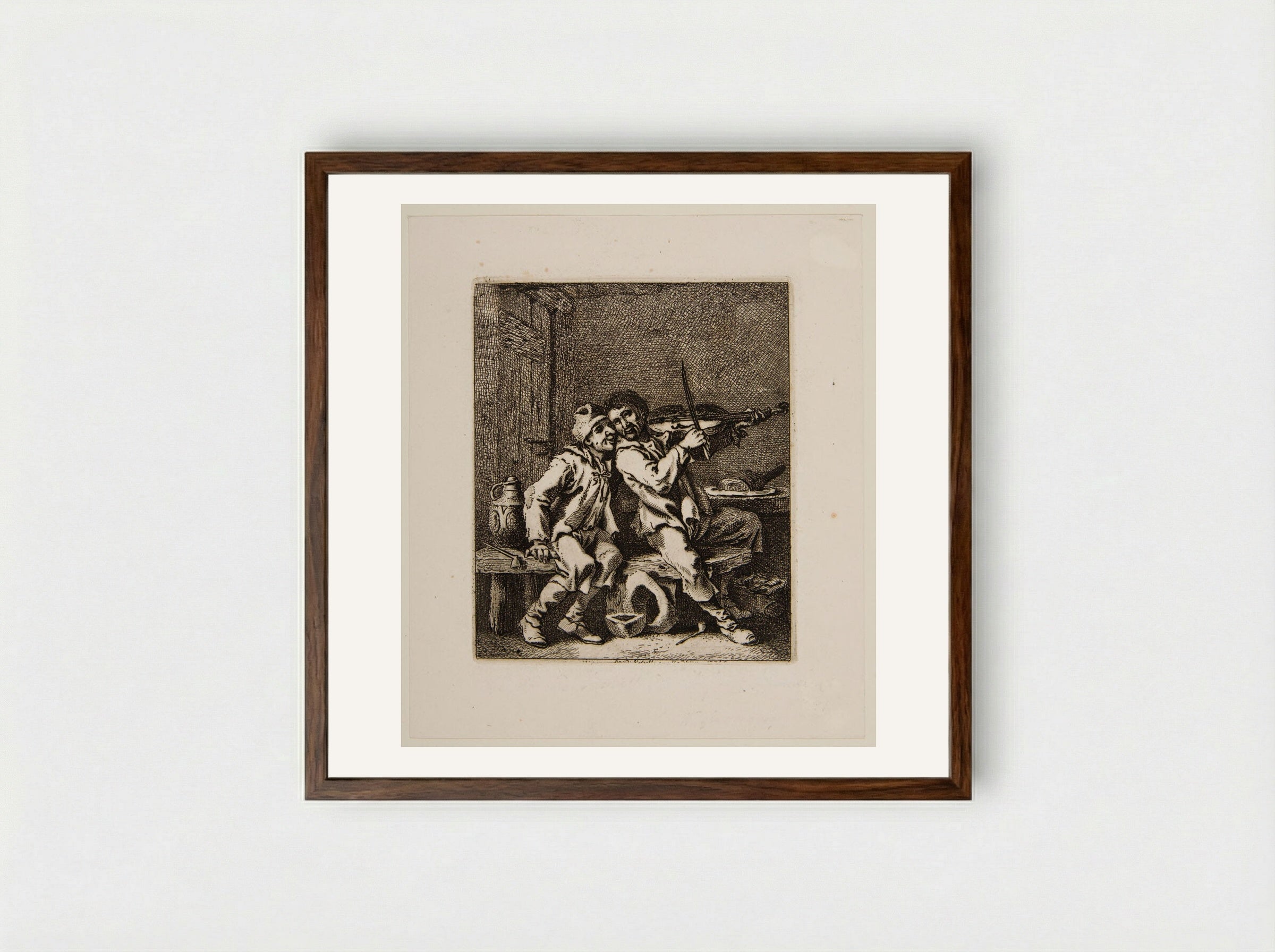 Violin Player - Ferdinand Kobell - Framed Print Dark Wood