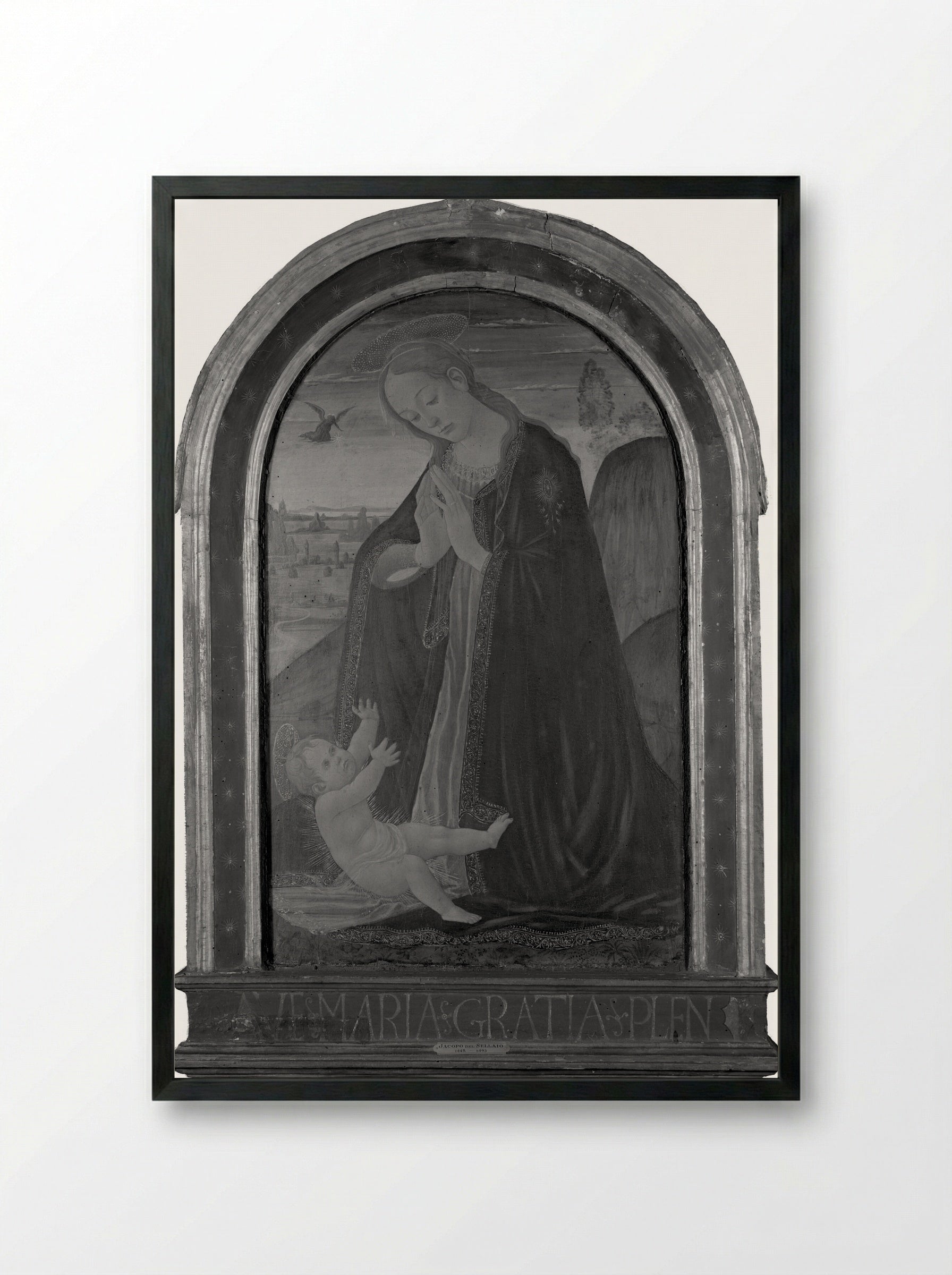 Virgin Adoring the Child - Jacopo del Sellaio - Framed Print Black