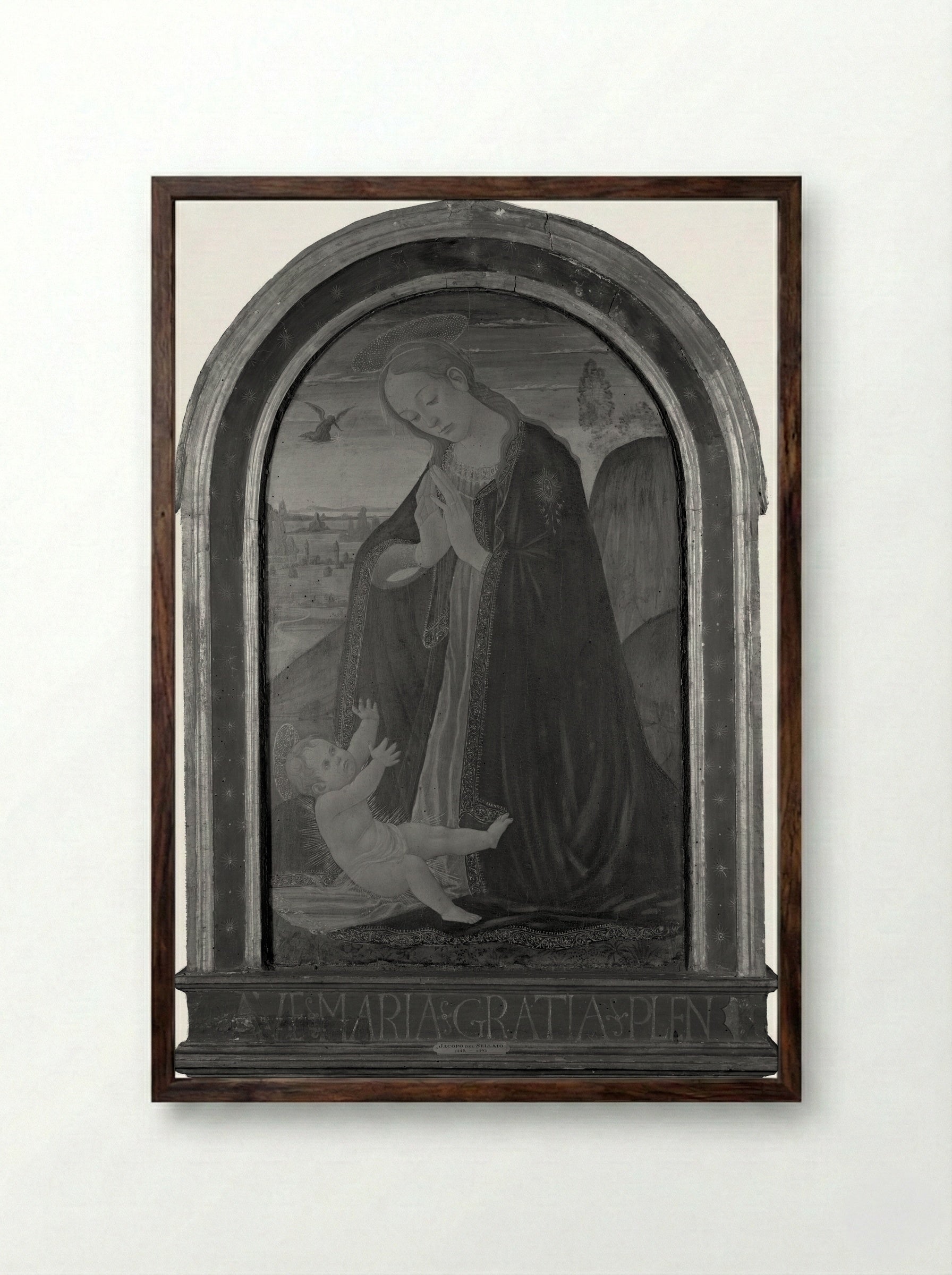 Virgin Adoring the Child - Jacopo del Sellaio - Framed Print Dark Wood
