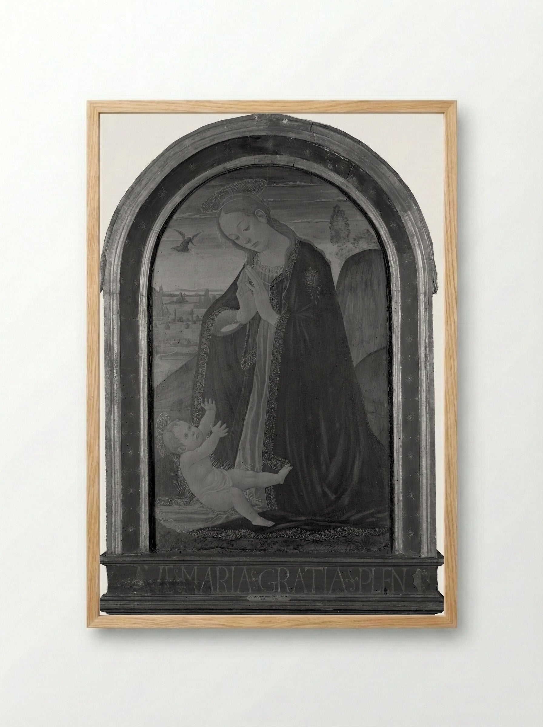 Virgin Adoring the Child - Jacopo del Sellaio - Framed Print Wood