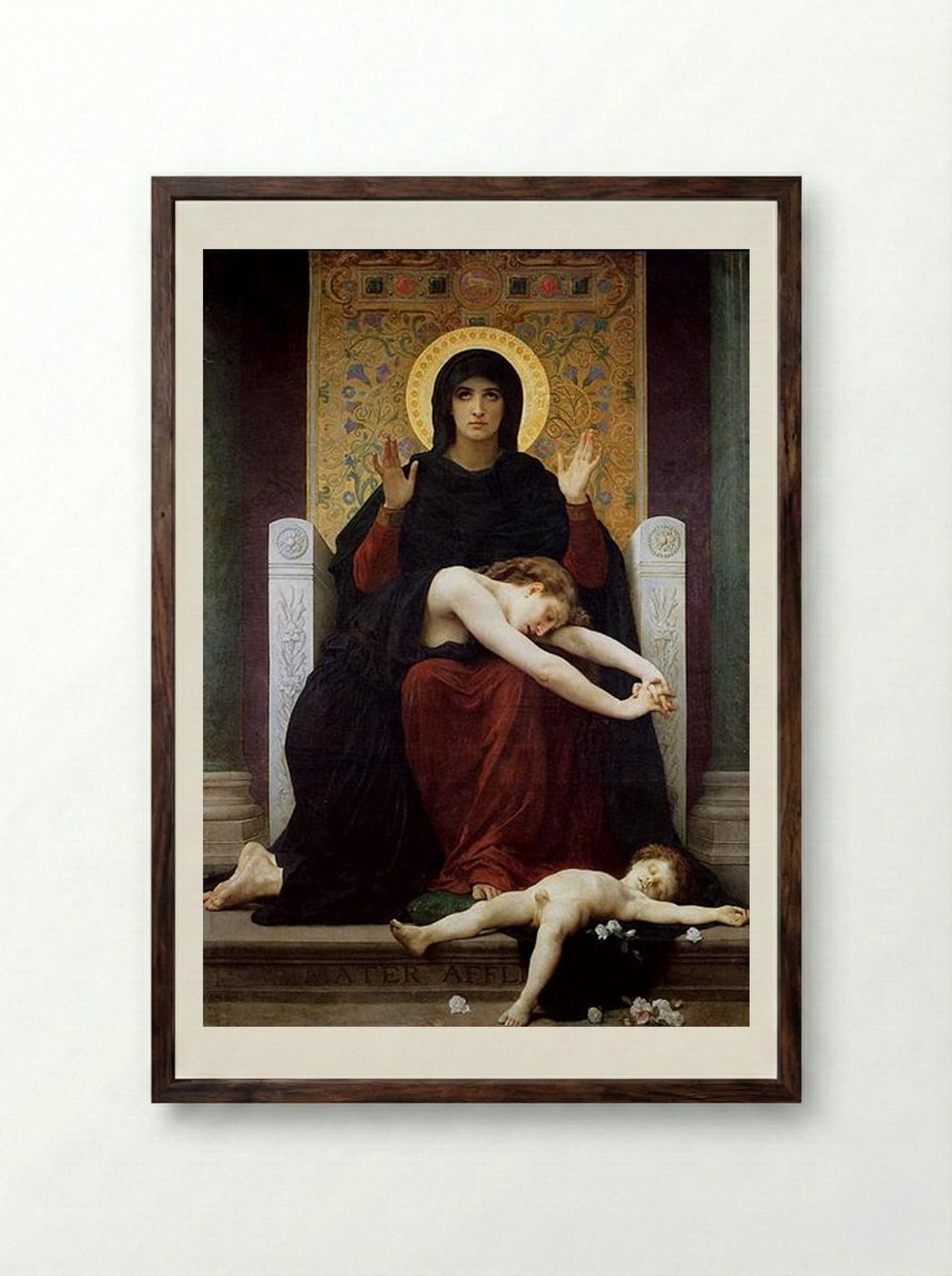 Virgin Comforter - William-Adolphe Bouguereau - Framed Print Dark Wood