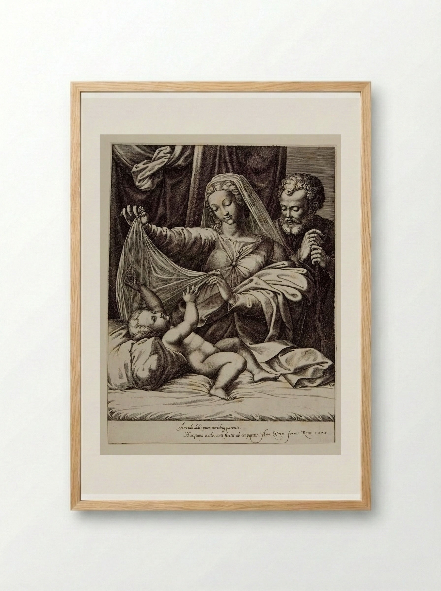 Virgin Lifting the Veil from the Child - Giorgio Ghisi - Framed Print Wood