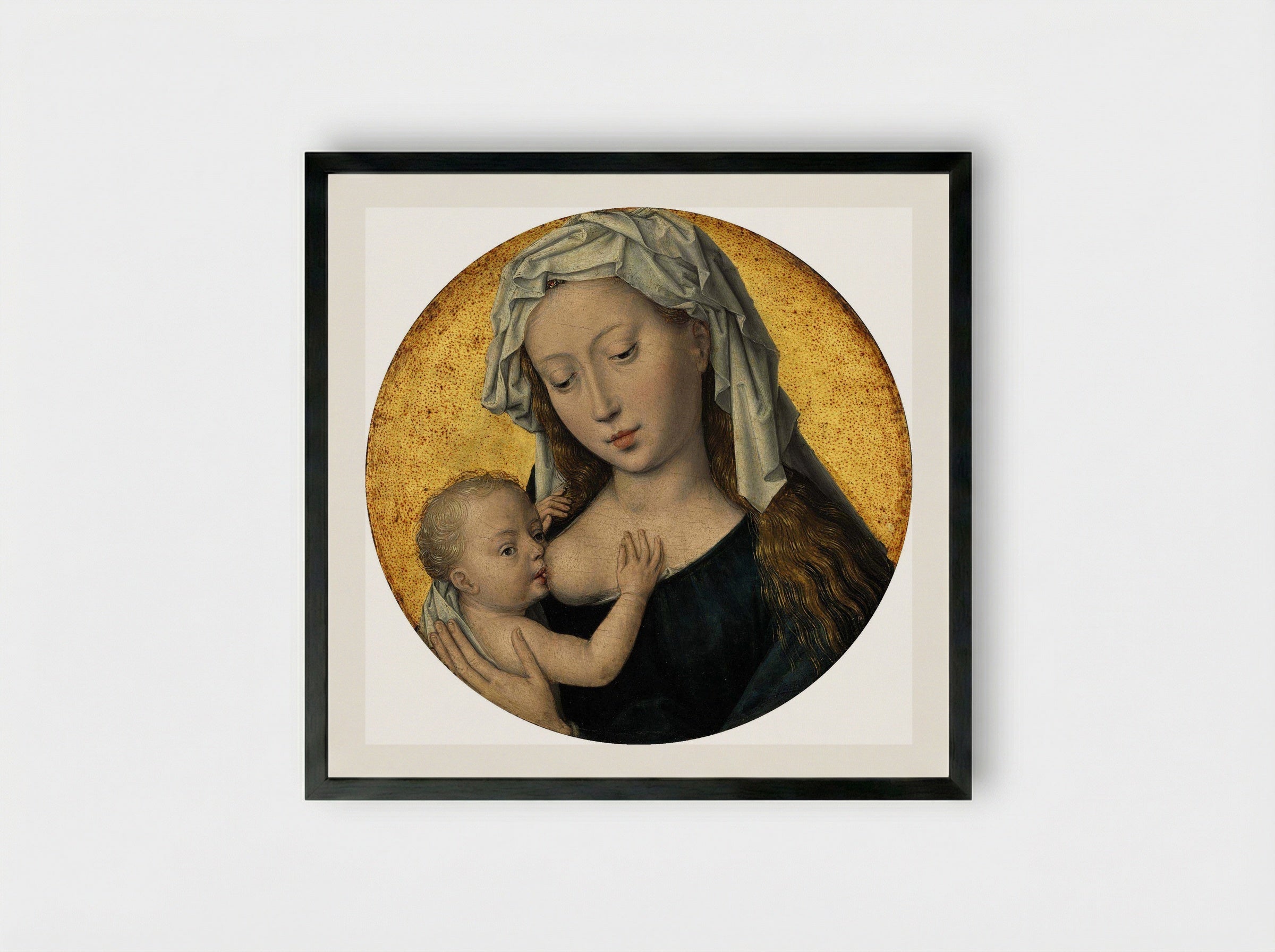 Virgin Suckling the Child - Hans Memling - Framed Print Black