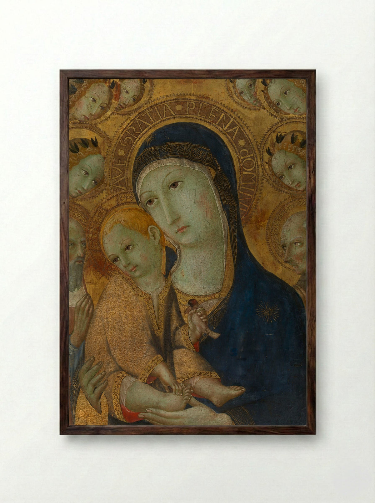 Virgin and Child Adored by Saints Mary Magdalene and Nicolas of Bari - Sano di Pietro - Framed Print Dark Wood