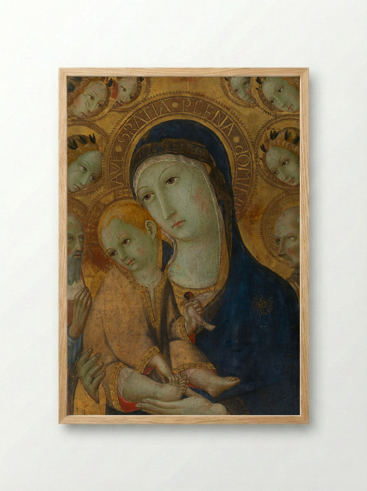 Virgin and Child Adored by Saints Mary Magdalene and Nicolas of Bari - Sano di Pietro - Framed Print Wood