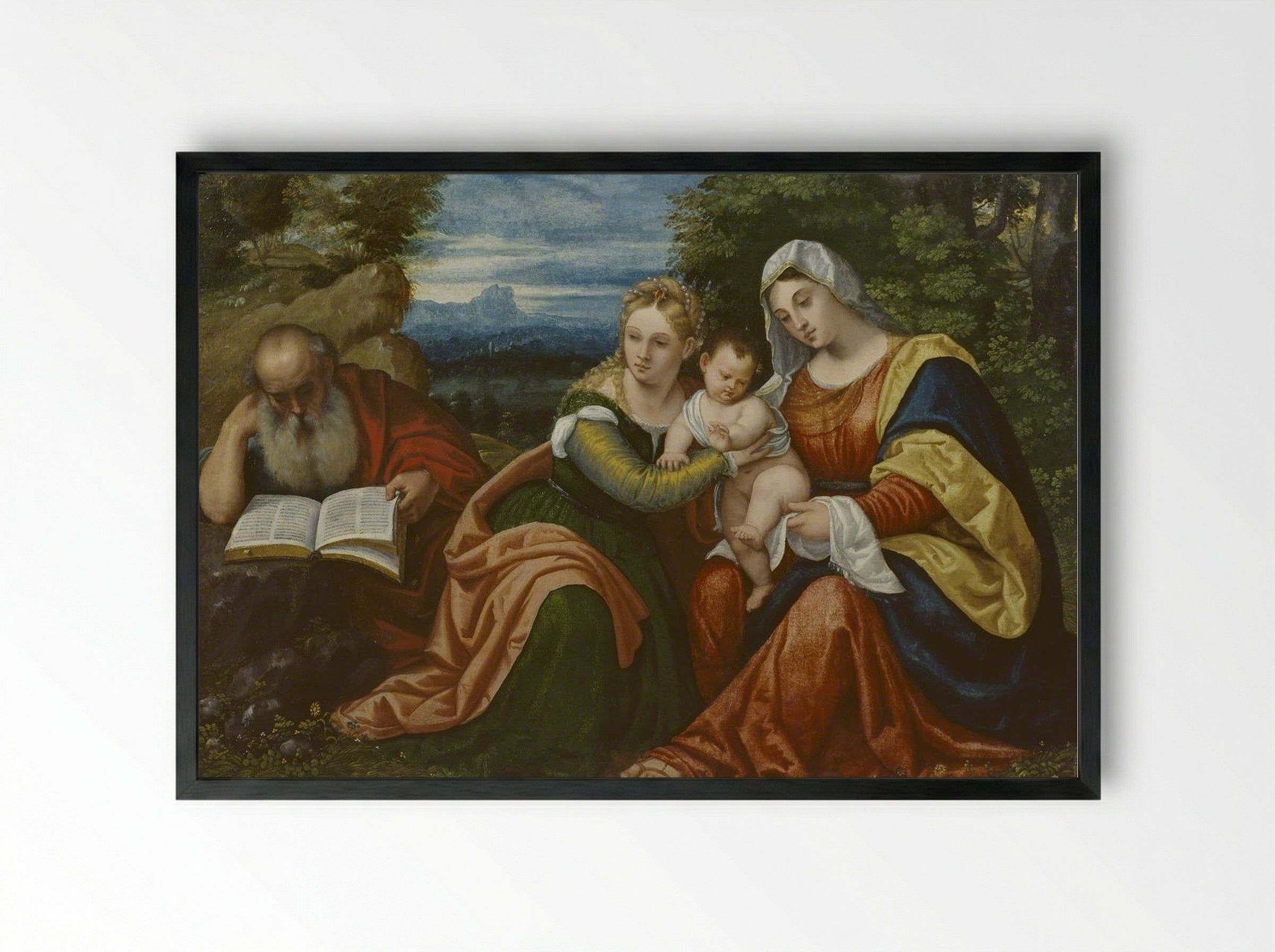 Virgin and Child and Saint Jerome - Polidoro da Lanciano - Framed Print Black