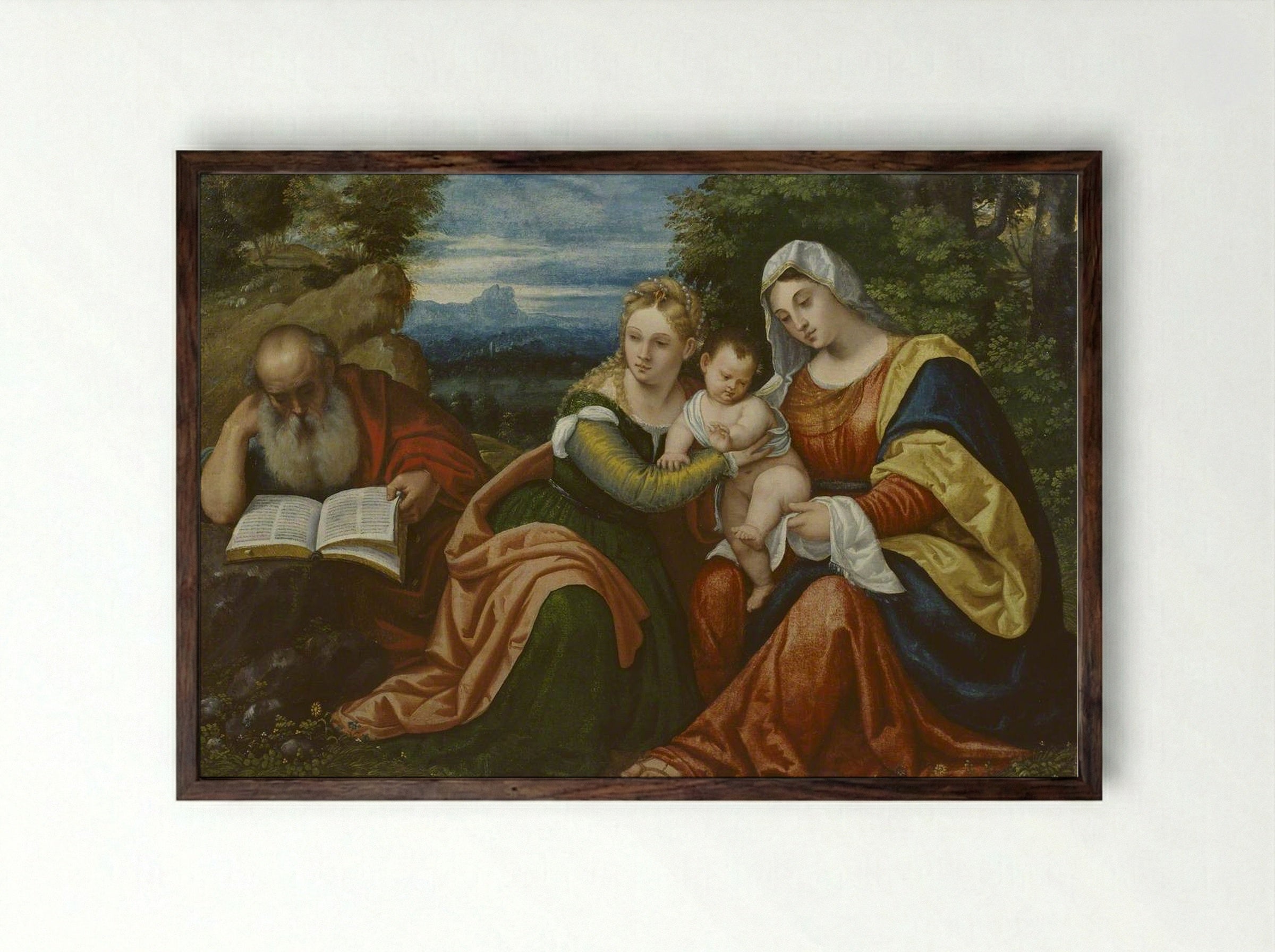 Virgin and Child and Saint Jerome - Polidoro da Lanciano - Framed Print Dark Wood