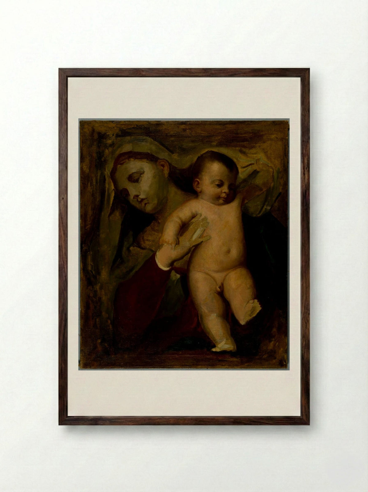 Virgin and Child, from the Pesaro Madonna, after Titian - Carl Peter Teigen - Framed Print Dark Wood