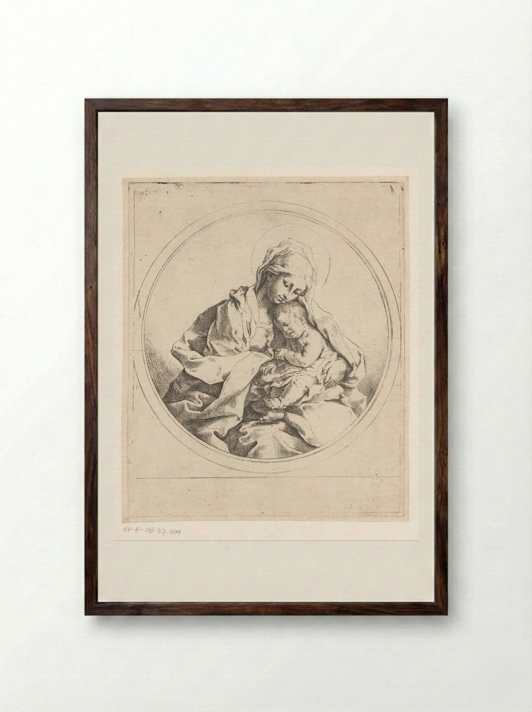 Virgin and Child in a Circle - Guido Reni - Framed Print Dark Wood