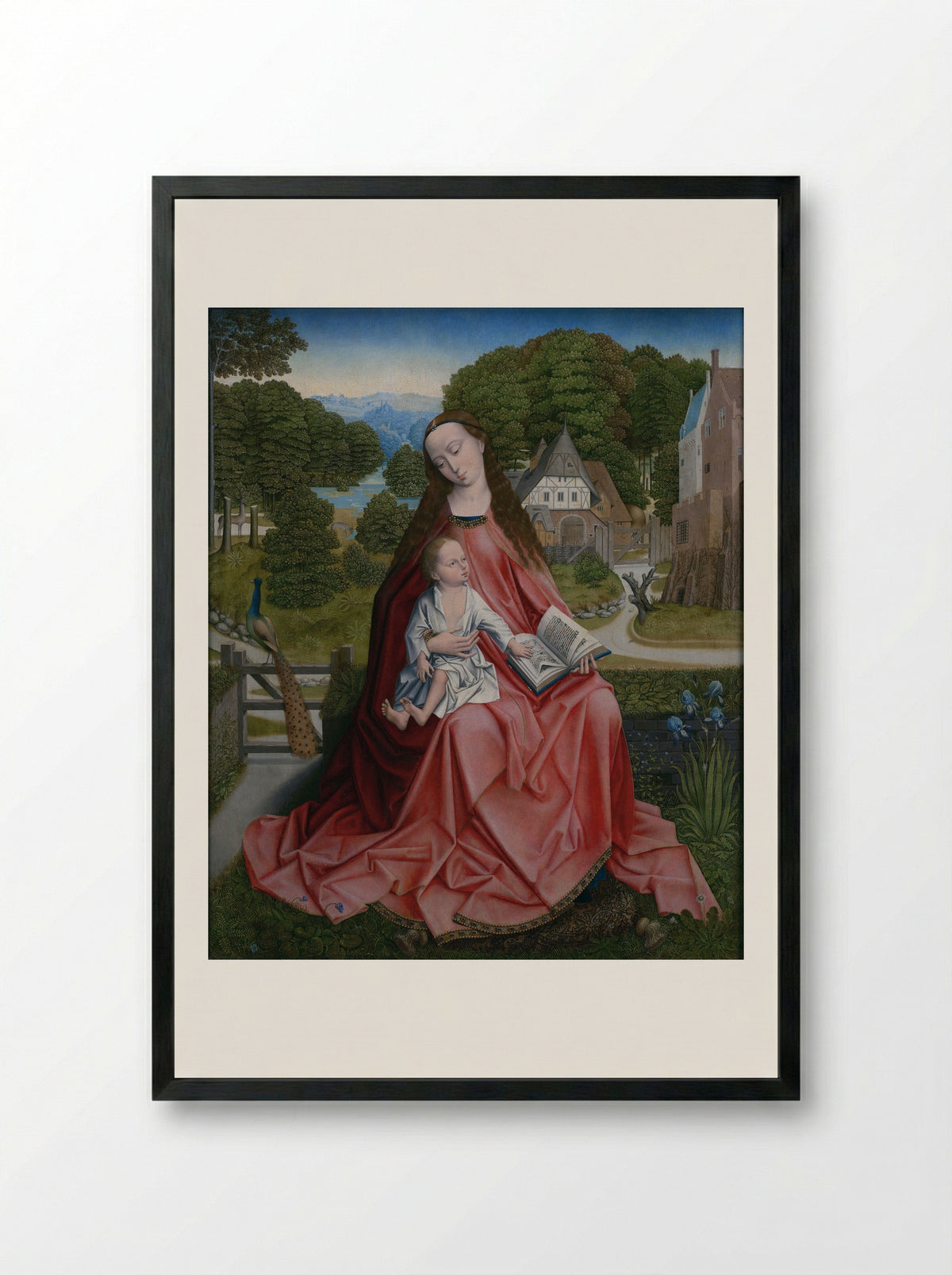 Virgin and Child in a Landscape - Adriaen Isenbrant - Framed Print Black