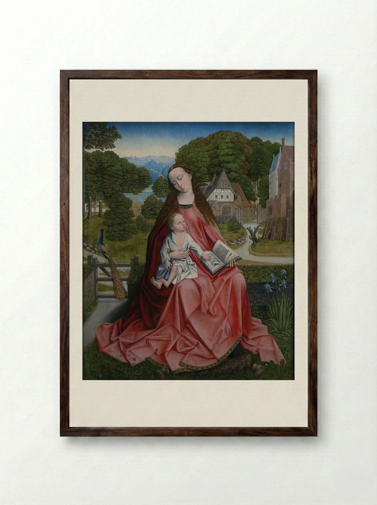 Virgin and Child in a Landscape - Adriaen Isenbrant - Framed Print Dark Wood