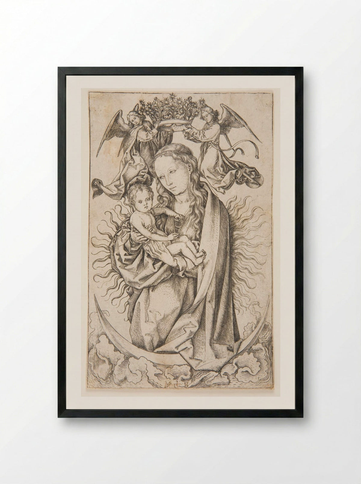 Virgin and Child on a Crescent - Martin Schongauer - Framed Print Black