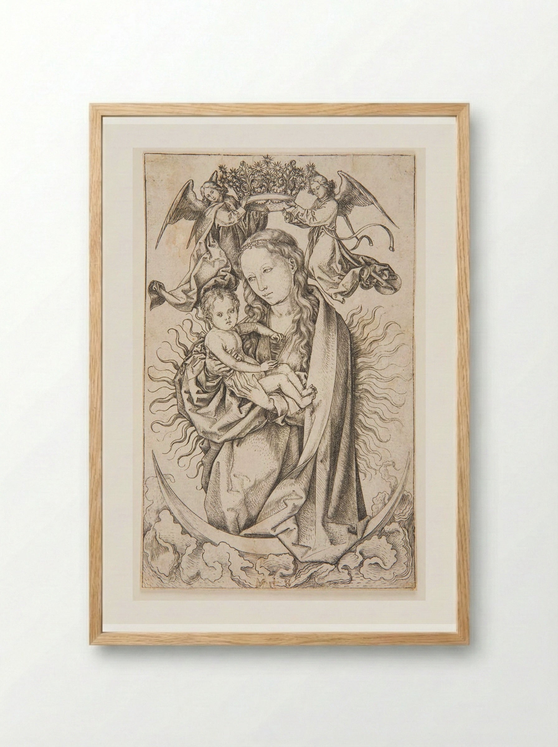 Virgin and Child on a Crescent - Martin Schongauer - Framed Print Wood