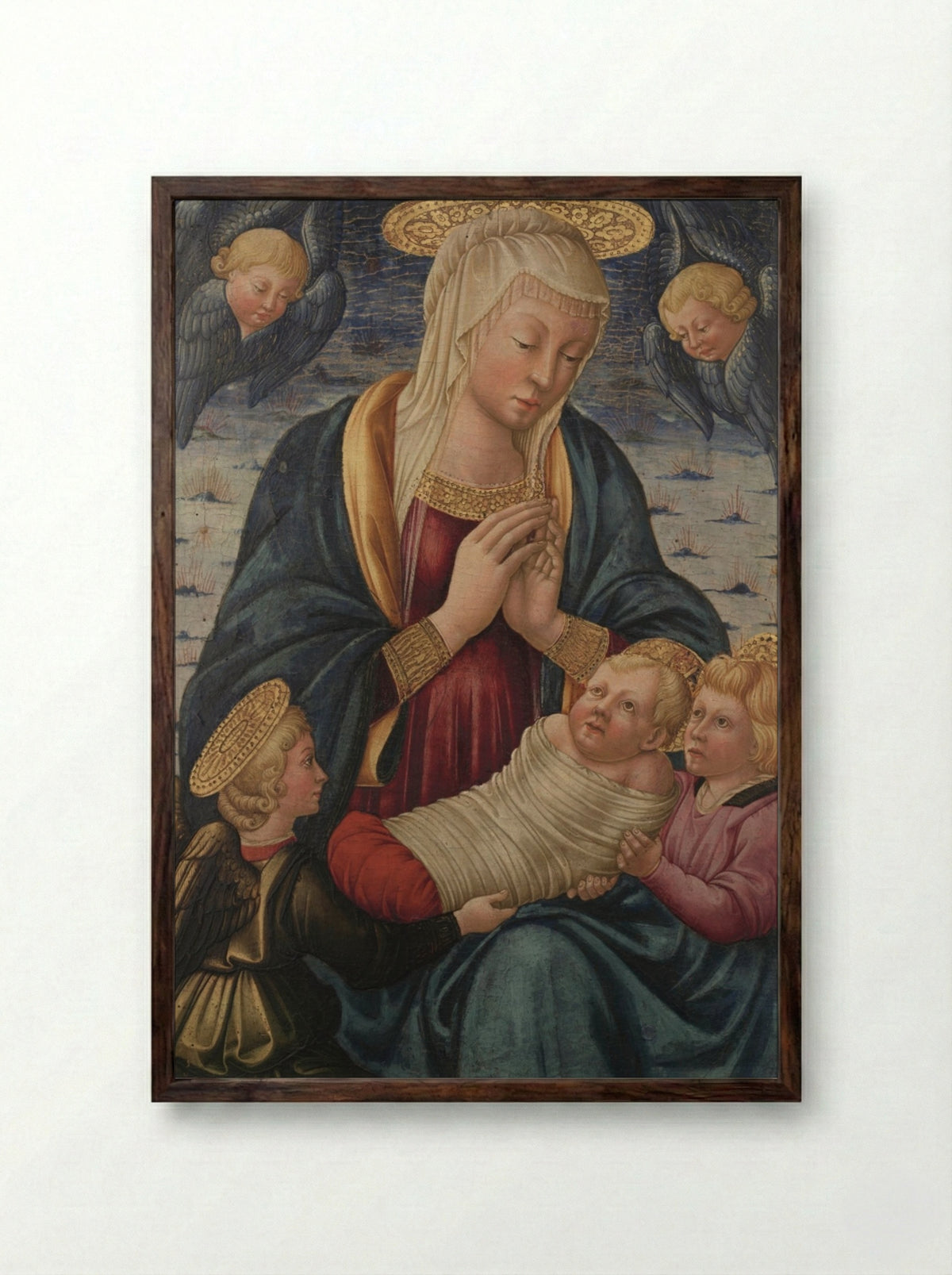 Virgin and Child with Angels - Neri di Bicci - Framed Print Dark Wood