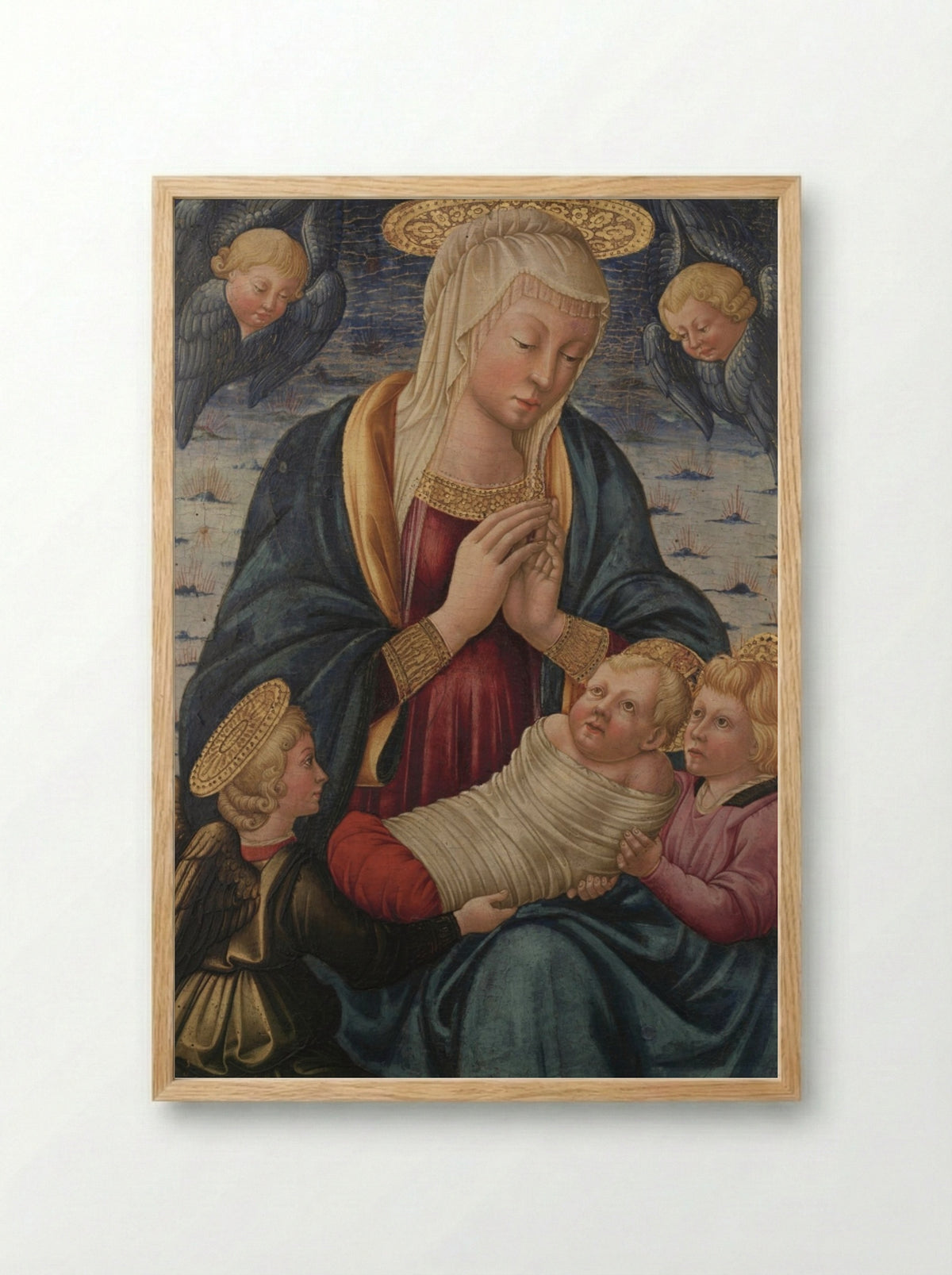 Virgin and Child with Angels - Neri di Bicci - Framed Print Wood