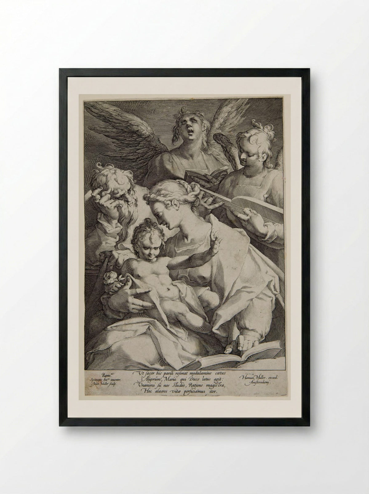 Virgin and Child with Joseph and Two Music-Making Angels - Jan Harmensz. Muller - Framed Print Black