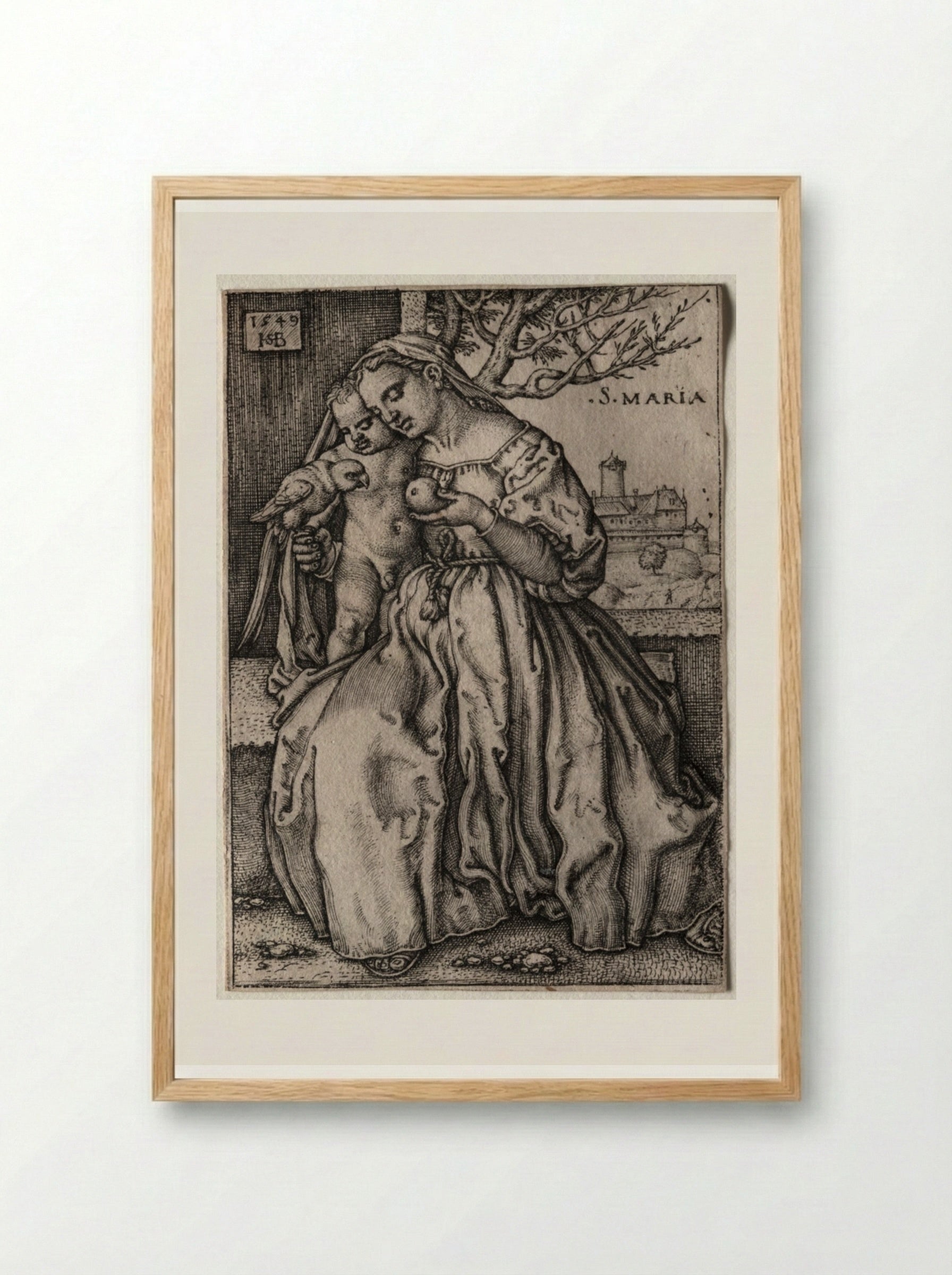 Virgin and Child with Parrot - Hans Sebald Beham - Framed Print Wood