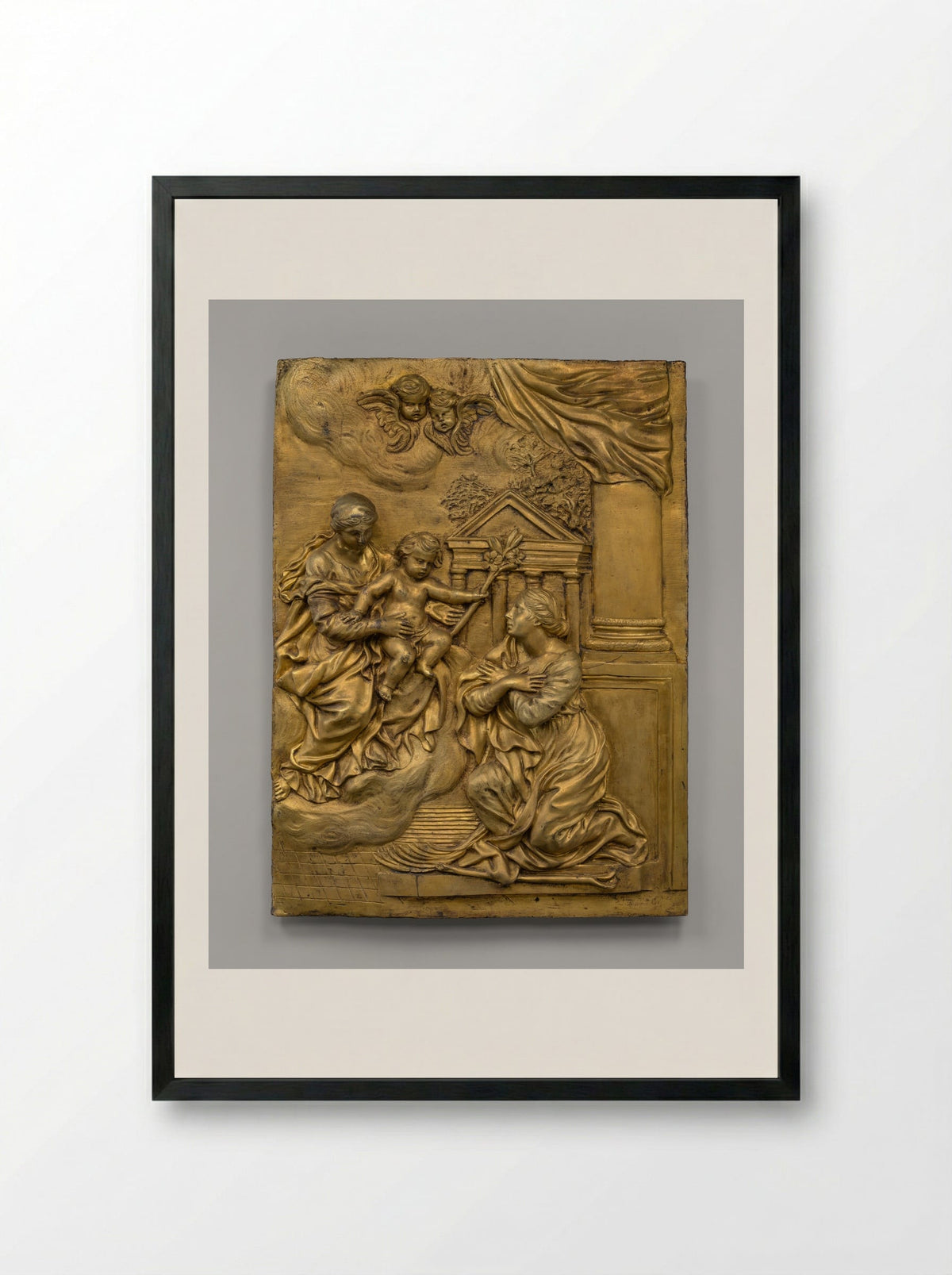 Virgin and Child with Saint Catherine of Alexandria - Pietro da Cortona - Framed Print Black