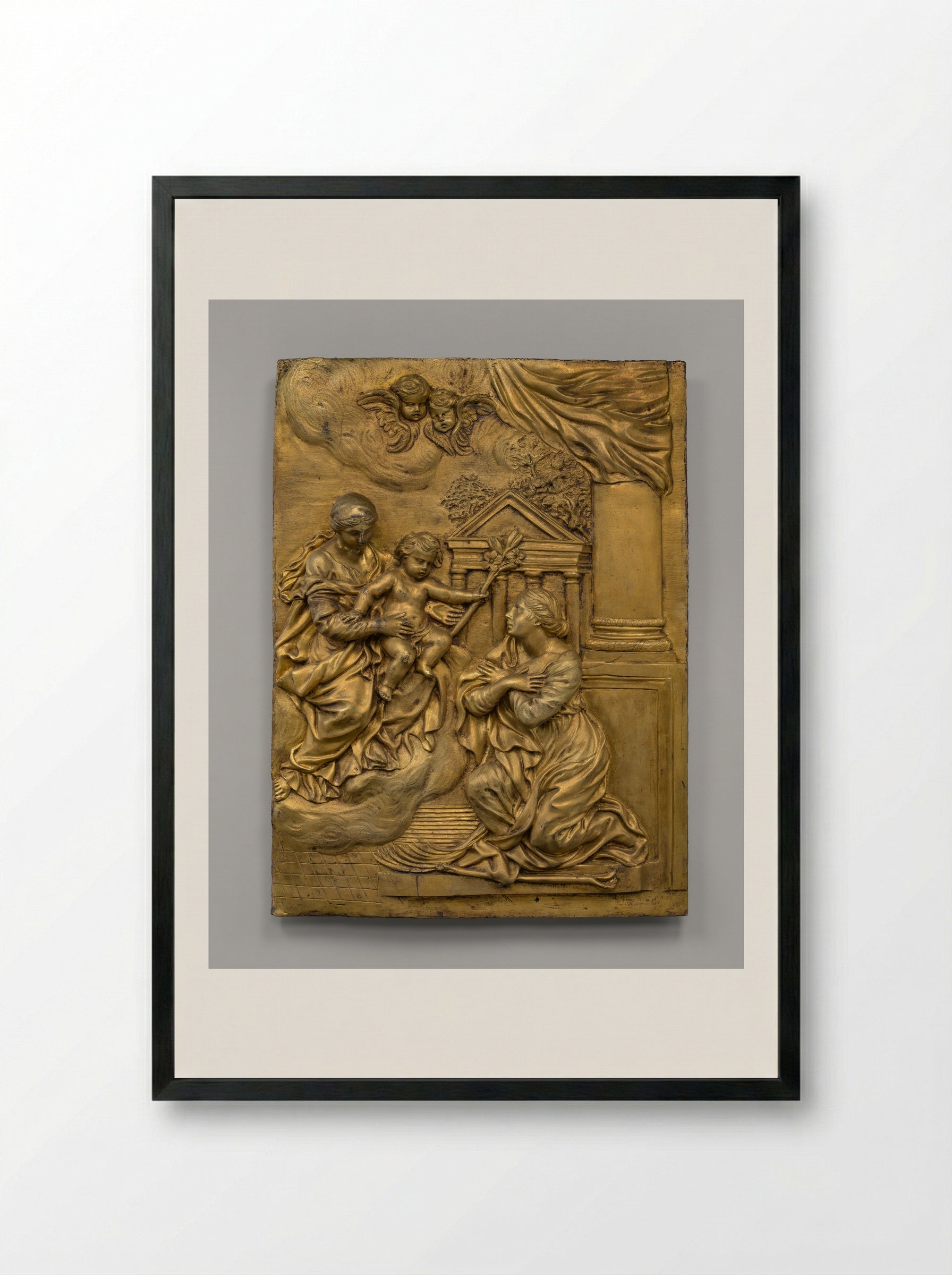 Virgin and Child with Saint Catherine of Alexandria - Pietro da Cortona - Framed Print Black