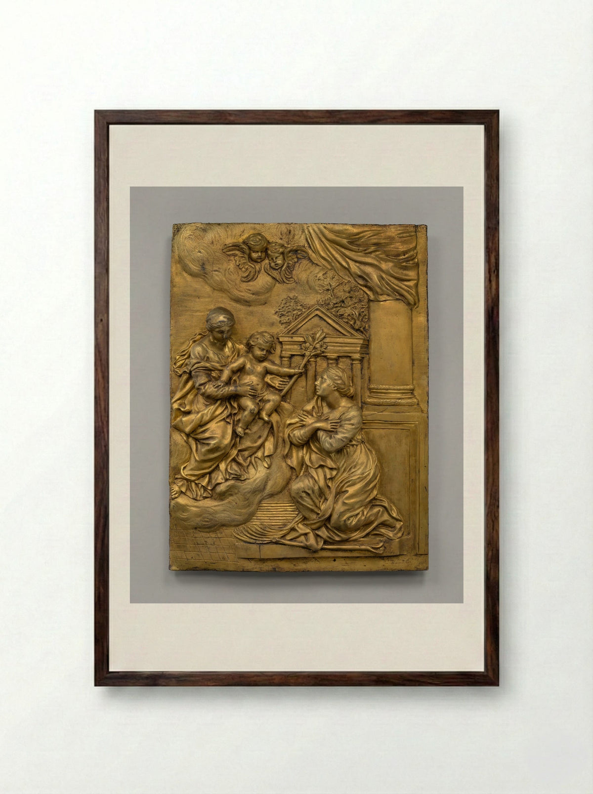 Virgin and Child with Saint Catherine of Alexandria - Pietro da Cortona - Framed Print Dark Wood