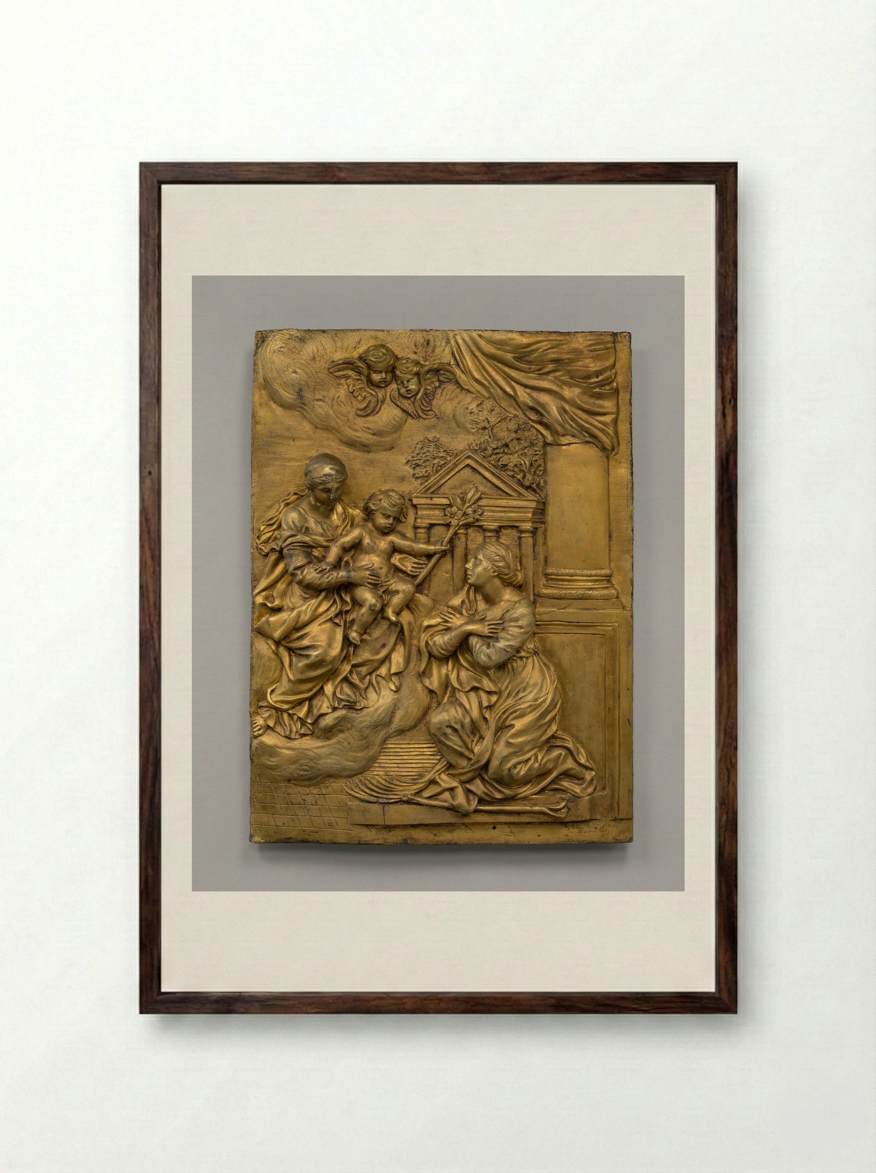 Virgin and Child with Saint Catherine of Alexandria - Pietro da Cortona - Framed Print Dark Wood
