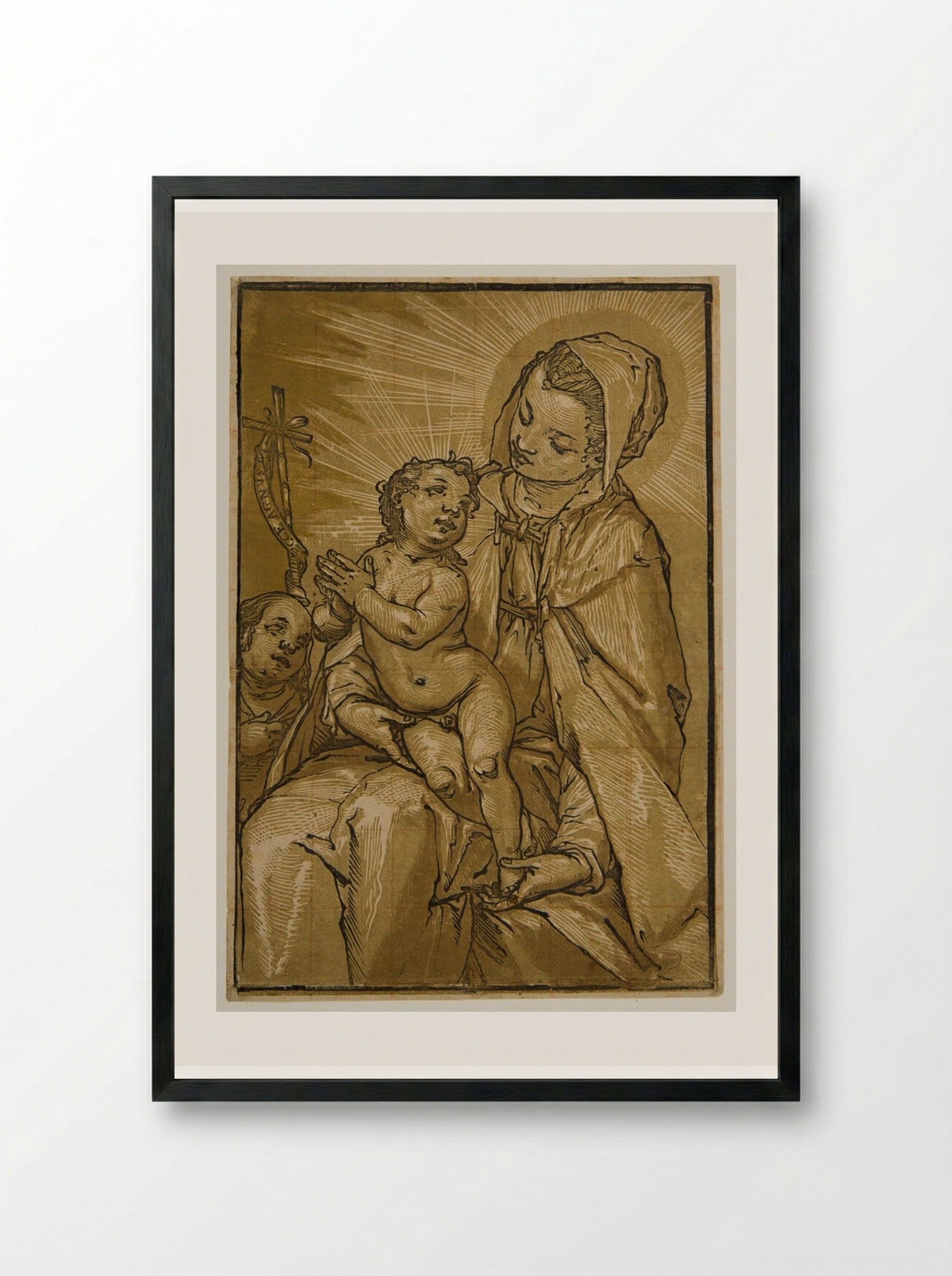 Virgin and Child with Saint John - Andrea Andreani - Framed Print Black
