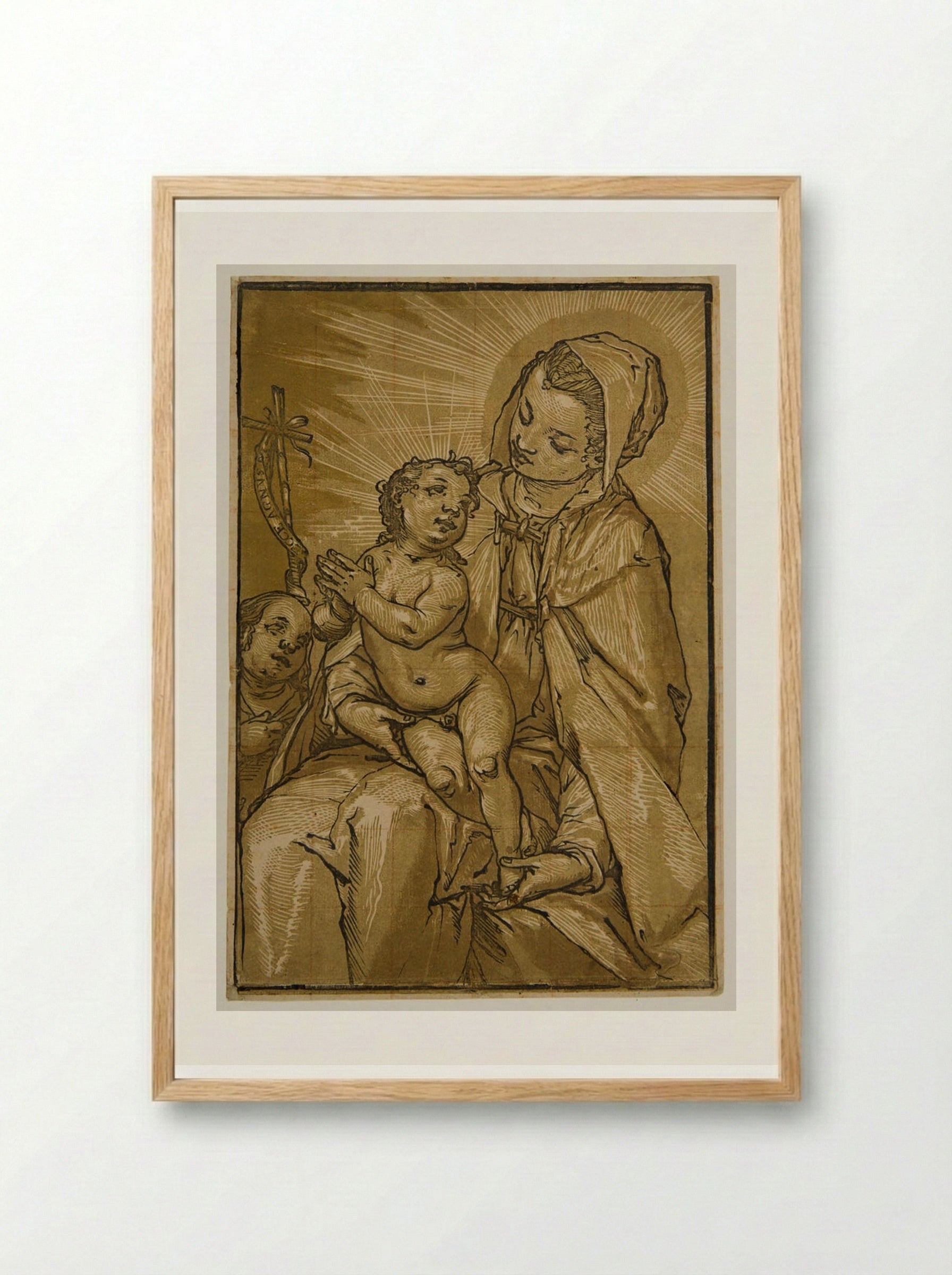 Virgin and Child with Saint John - Andrea Andreani - Framed Print Wood