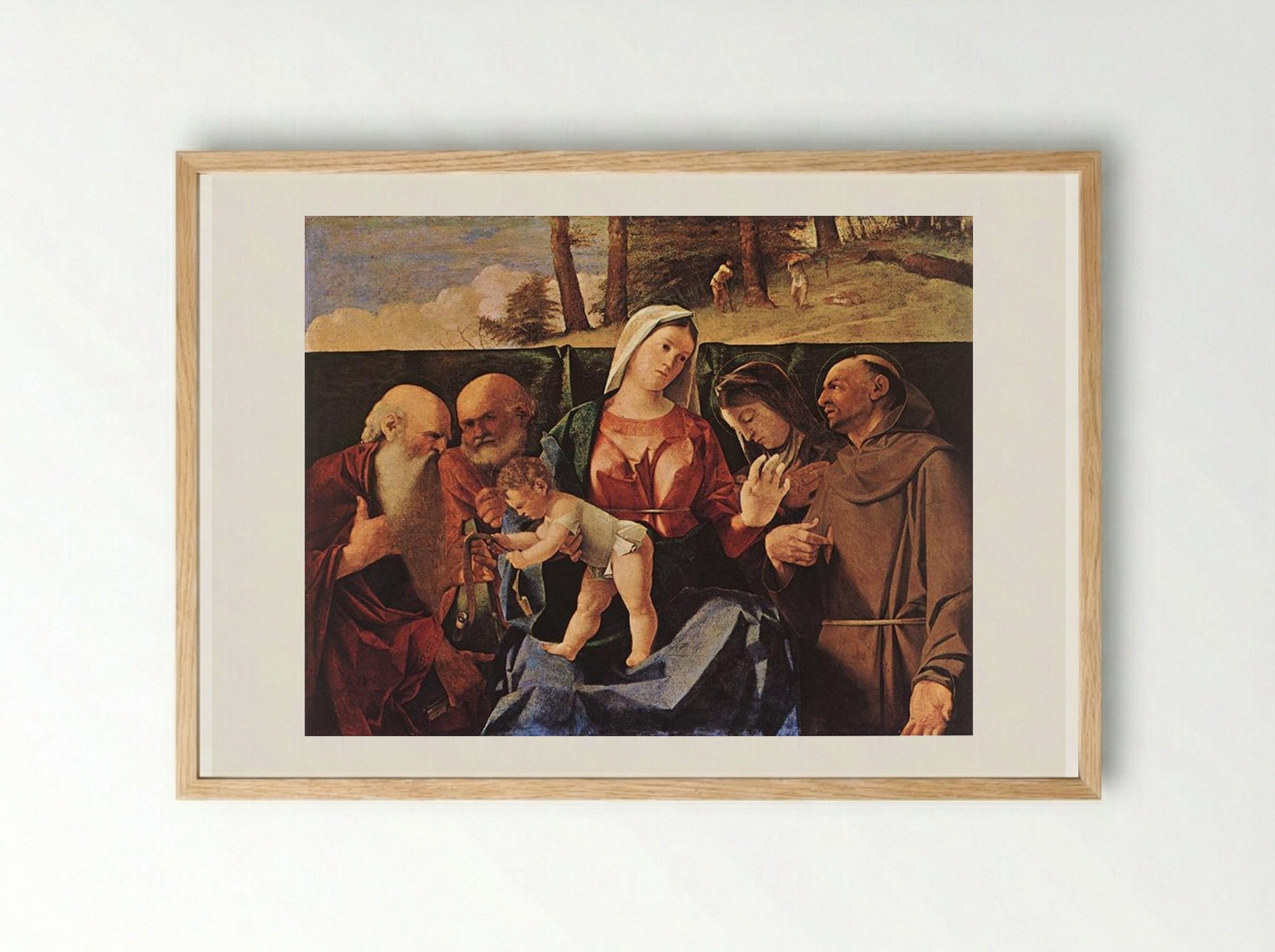 Virgin and Child with Saints Jerome, Peter, Clare and Francis - Lorenzo Lotto - Framed Print Wood