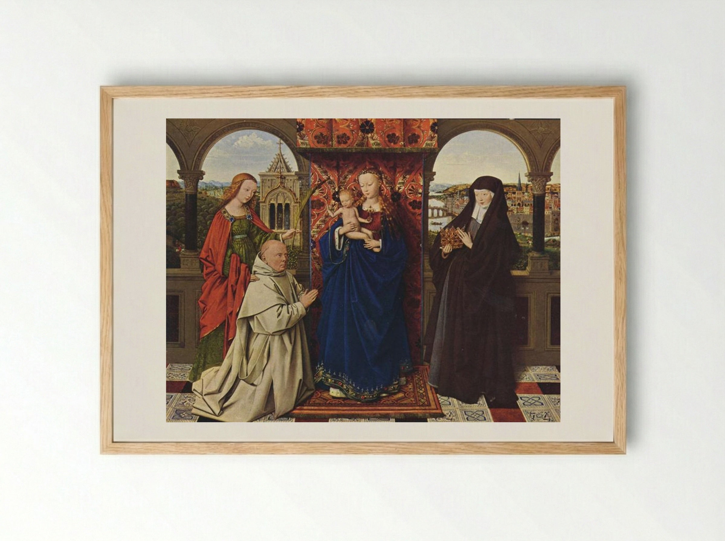 Virgin and Child with Saints and Donor - Jan van Eyck - Framed Print Wood