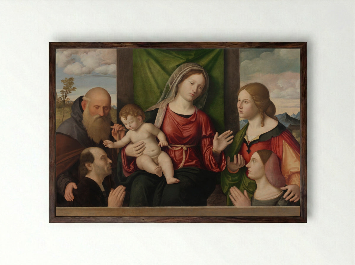 Virgin and Child with Saints and Donors - Giovanni Battista Cima da Conegliano - Framed Print Dark Wood
