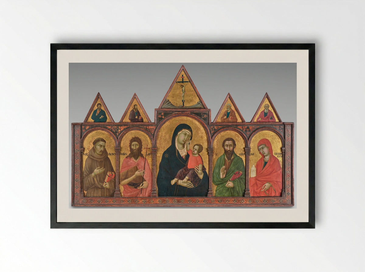 Virgin and Child with Saints - Ugolino di Nerio - Framed Print Black