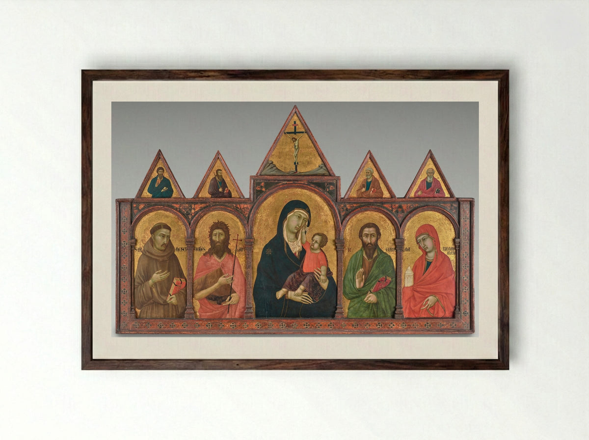 Virgin and Child with Saints - Ugolino di Nerio - Framed Print Dark Wood