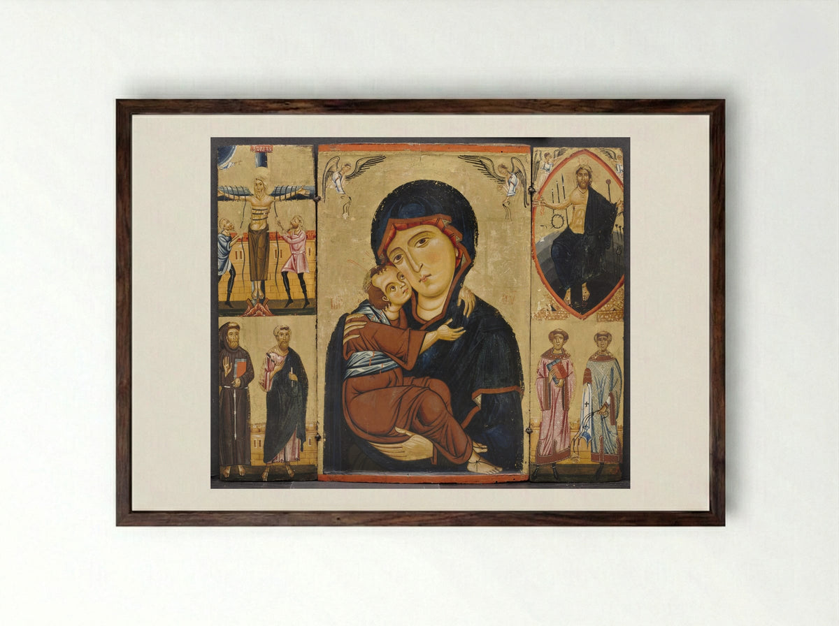 Virgin and Child with Saints - Berlinghiero - Framed Print Dark Wood