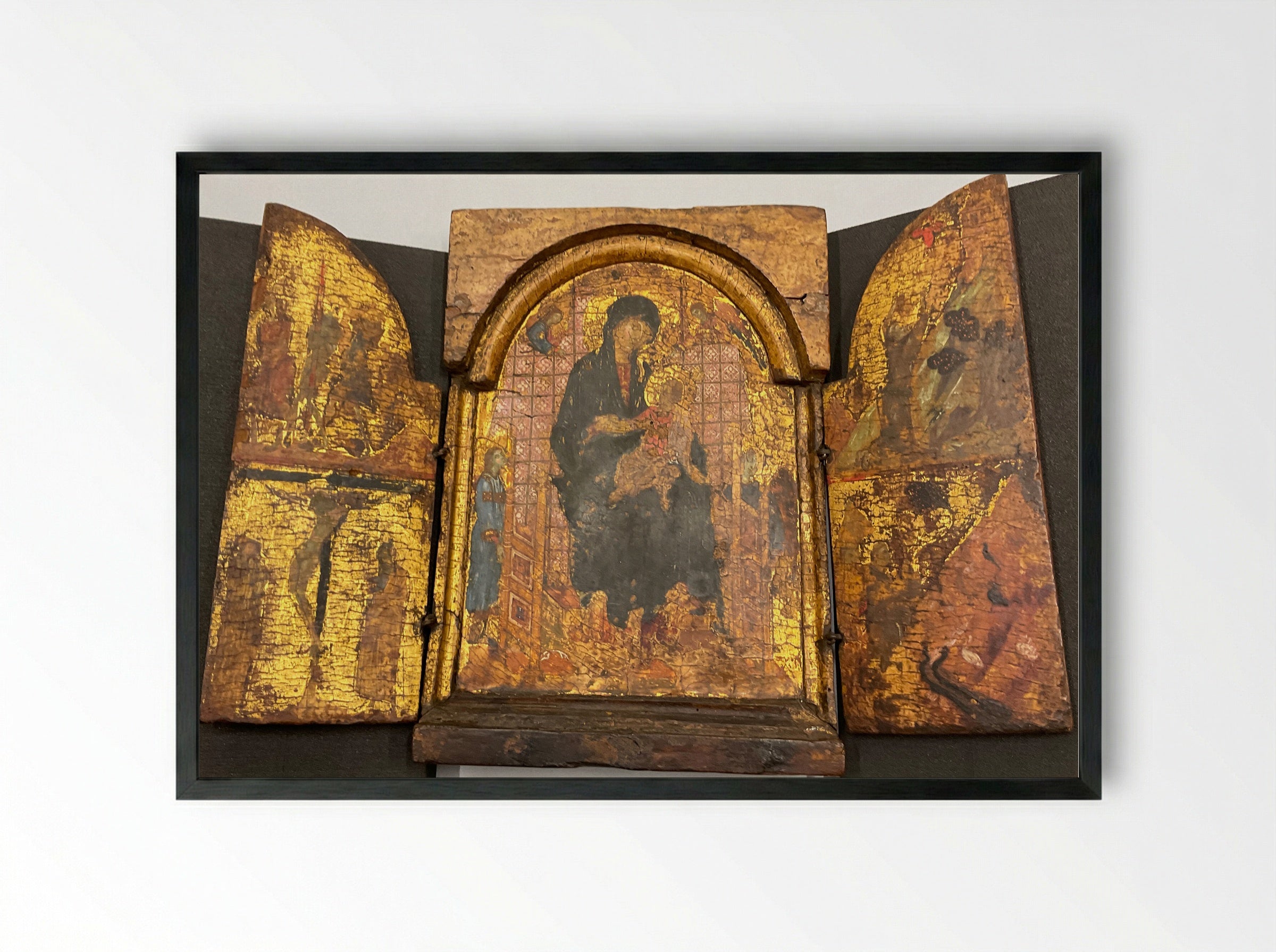 Virgin and Child, with Scenes from the Lives of Christ and Saint Francis - Duccio di Buoninsegna - Framed Print Black