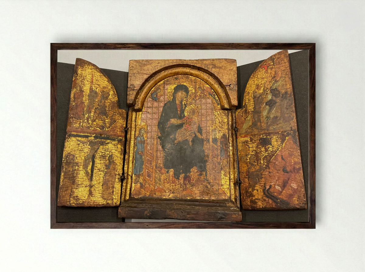 Virgin and Child, with Scenes from the Lives of Christ and Saint Francis - Duccio di Buoninsegna - Framed Print Dark Wood