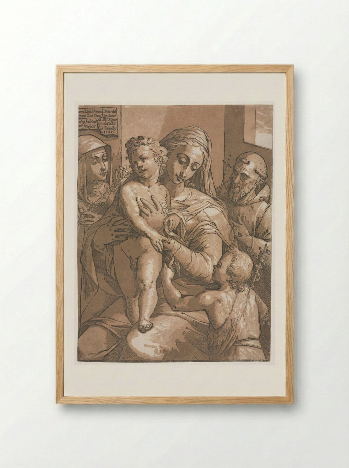 Virgin and Child with St. John, St. Catherine of Siena and St. Francis - Andrea Andreani - Framed Print Wood